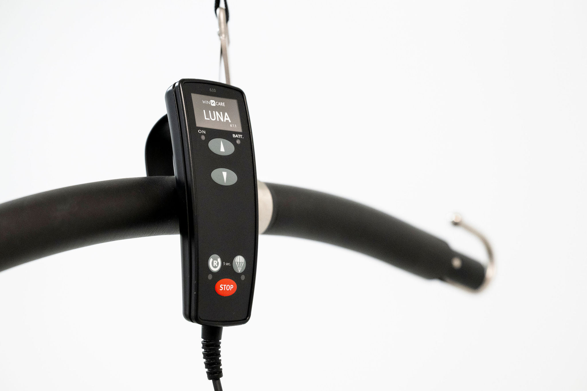 Ceiling hoist control remote used in accessible accommodation at Lady Lawley Cottage Cottesloe, Perth for safe patient transfers