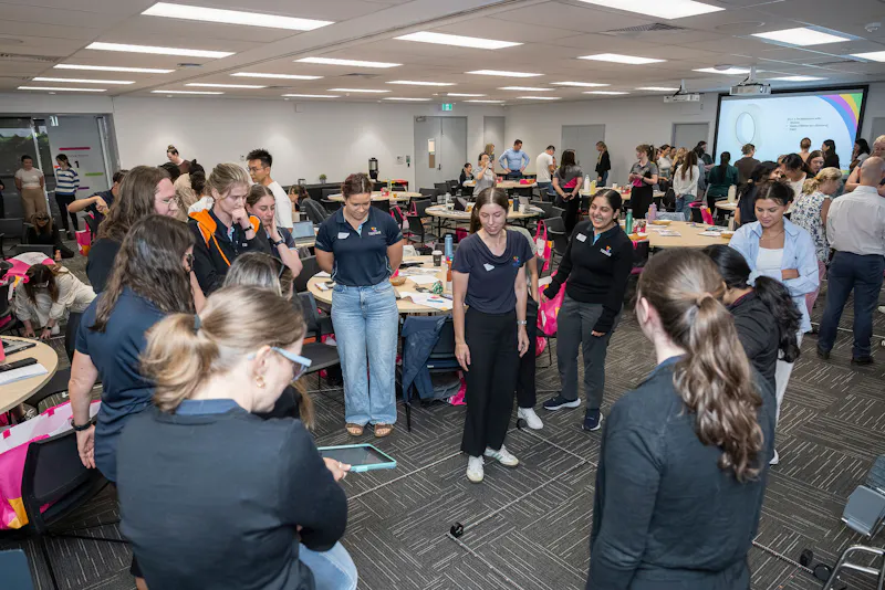 Occupational Therapists participating in practical bathroom design activity during Unicare Health home modifications training workshop in Bentley Perth WA