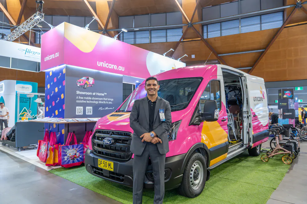 Unicare Health Showroom at Home™ van displayed at the ATSA Independent Living Expo Sydney 2026.