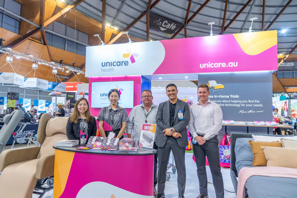 Unicare Health team at the ATSA Independent Living Expo Sydney 2026 showcasing assistive technology and healthcare solutions.
