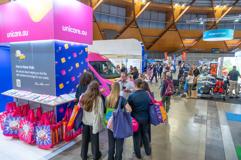 Crowds visiting the Unicare Health stand and Showroom at Home™ van at the ATSA Independent Living Expo Sydney 2026.