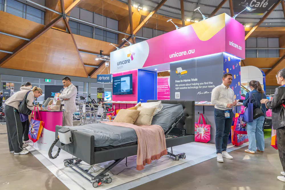 Unicare Health stand at the ATSA Independent Living Expo Sydney 2026 featuring pressure care and assistive technology solutions.