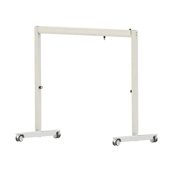 Two-post mobile Flex Gantry with an overhead hoist track and wheeled base.