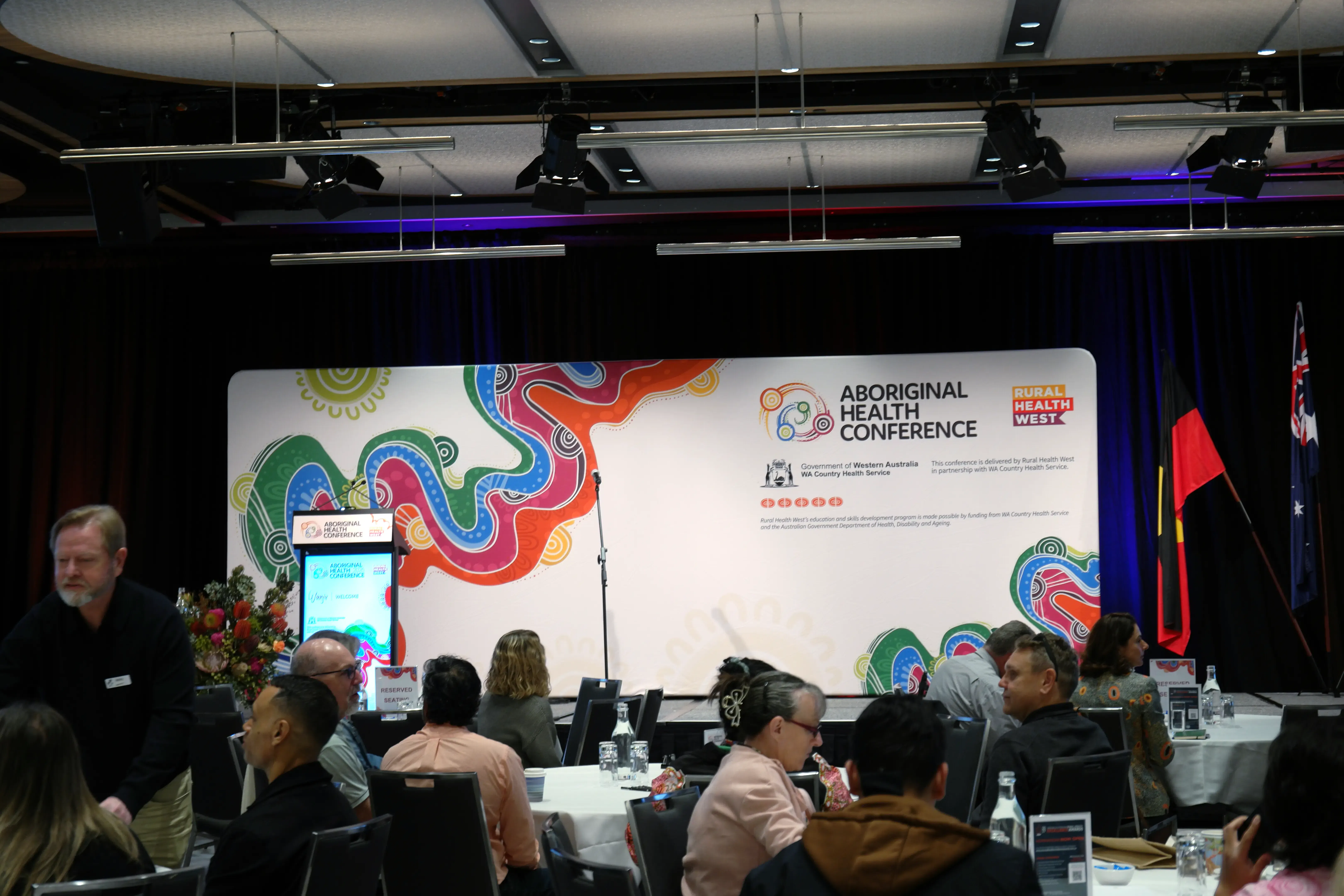 The conference venue at Pan Pacific Perth prepared for the Aboriginal Health Conference 2026.