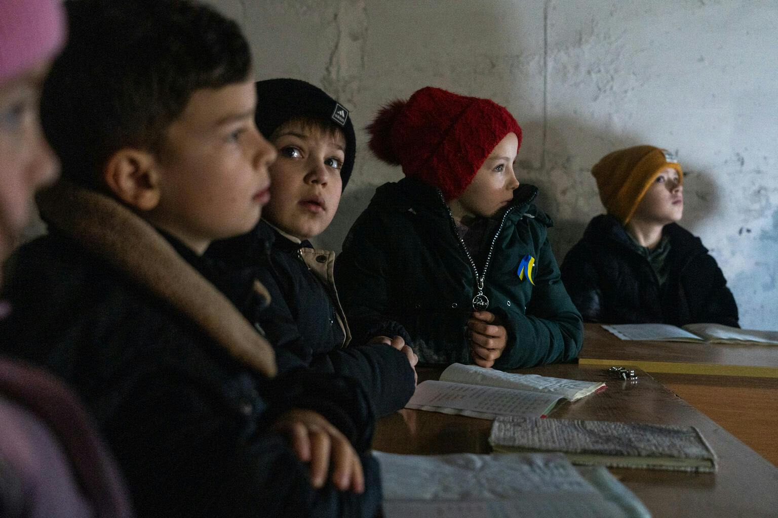 Education- The children are studying at the shelter of the kindergarten, where UNICEF has delivered new generators