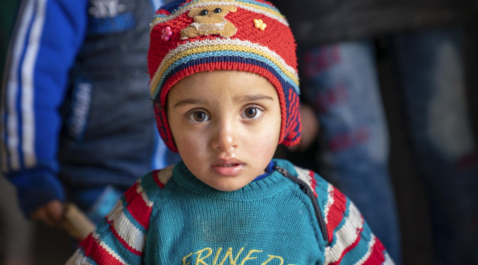 Türkiye-Syria Earthquake Emergency, Fatouma (2) has received a health consultation at a UNICEF-supported mobile clinic in Aleppo, Syria.
