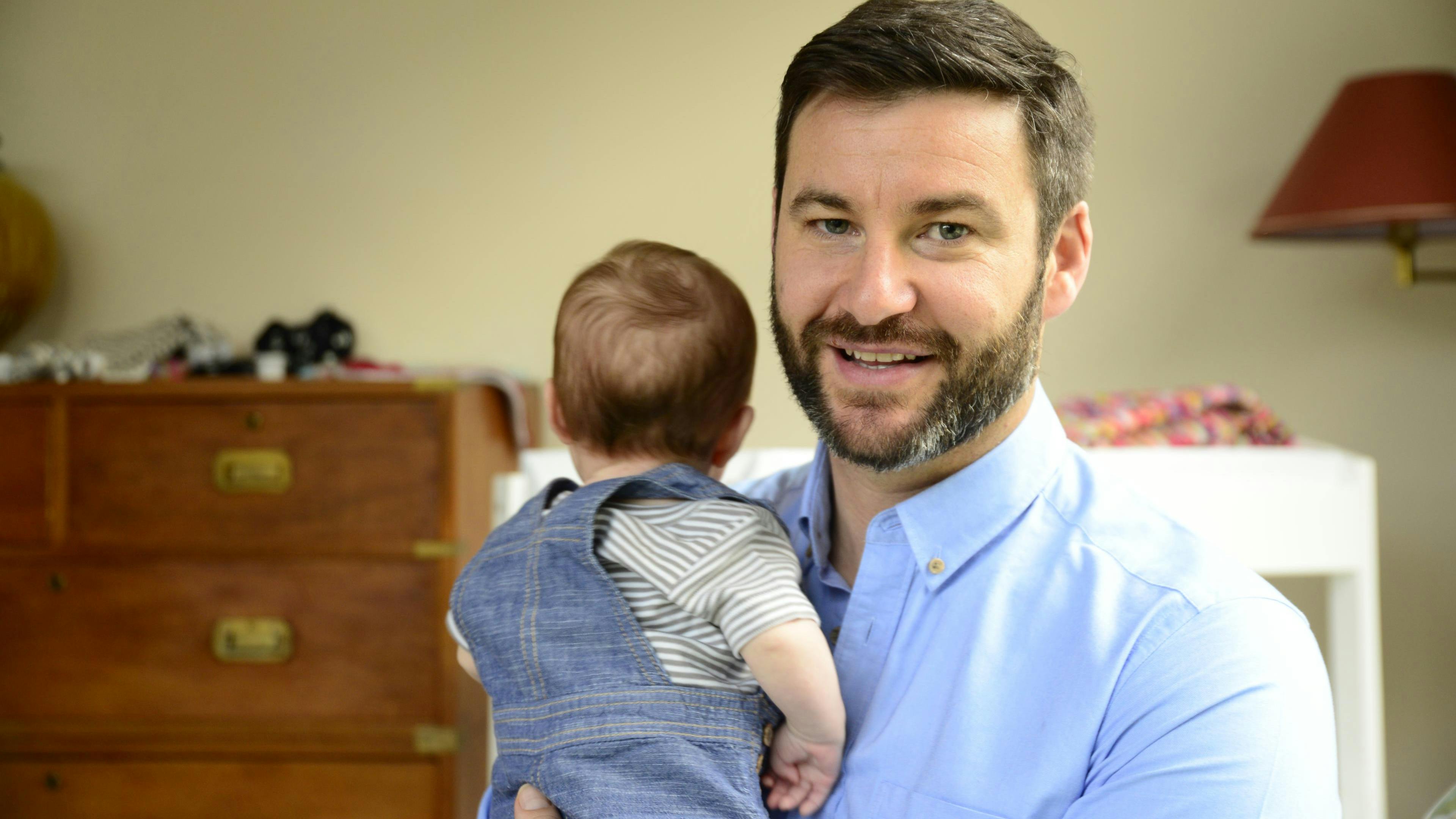 Clarke Gayford with baby Neve
