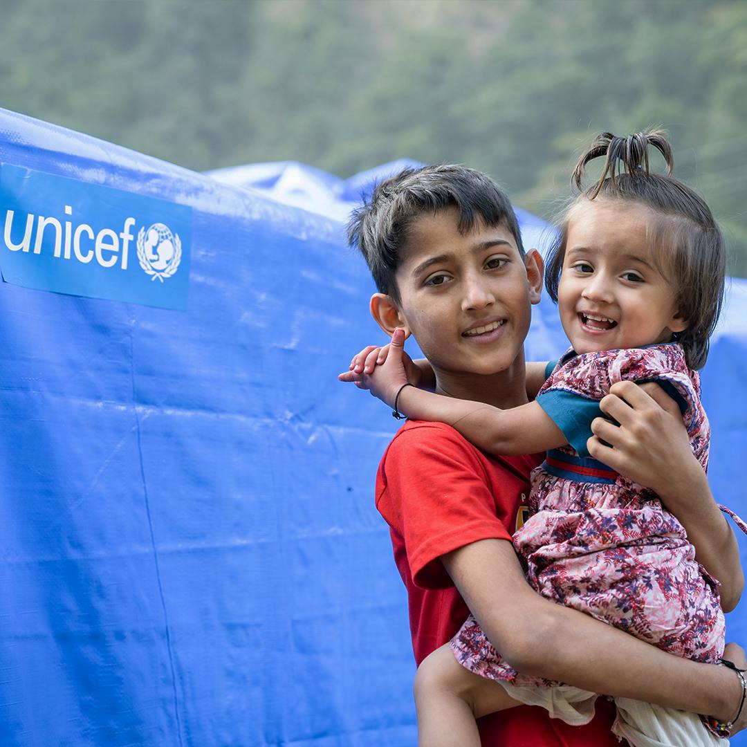 On 8 November 2023, children from the community in Chhepare in Aathbiskot Municipality in Rukum West District play in one of the child-friendly spaces established with UNICEF support in the wake of the 6.4 magnitude earthquake that struck Nepal on 3 November 2023.