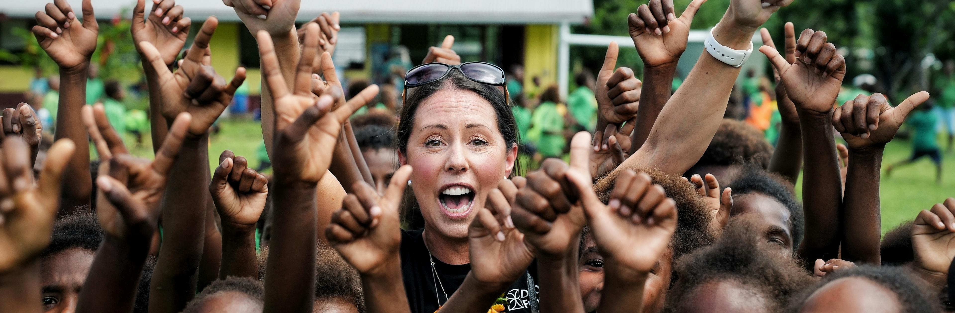 Michelle Sharp with kids in Vanuatu 
