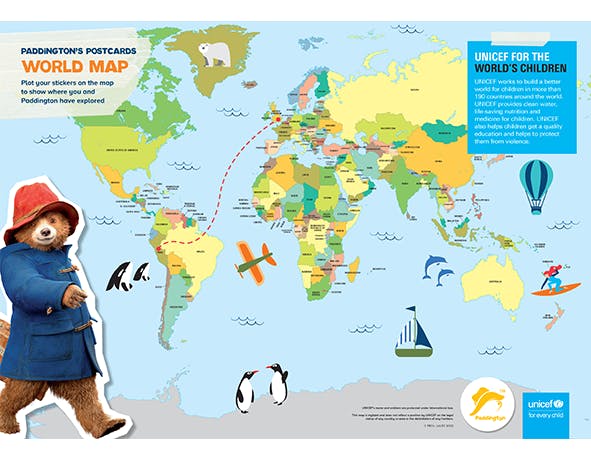Trace Paddington's journey around the world on this fun map