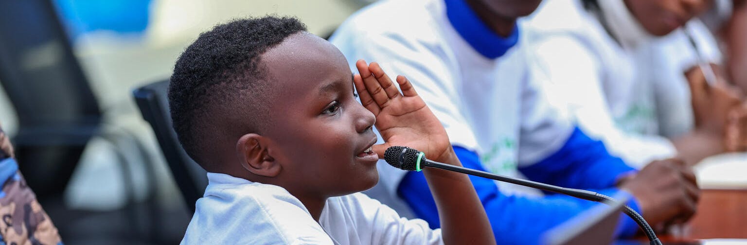 Vanel Katende, 6 years, a child climate change activist , speaks at the presentation of a statement on Climate Action for the Africa Climate Summit delegates representing Uganda.