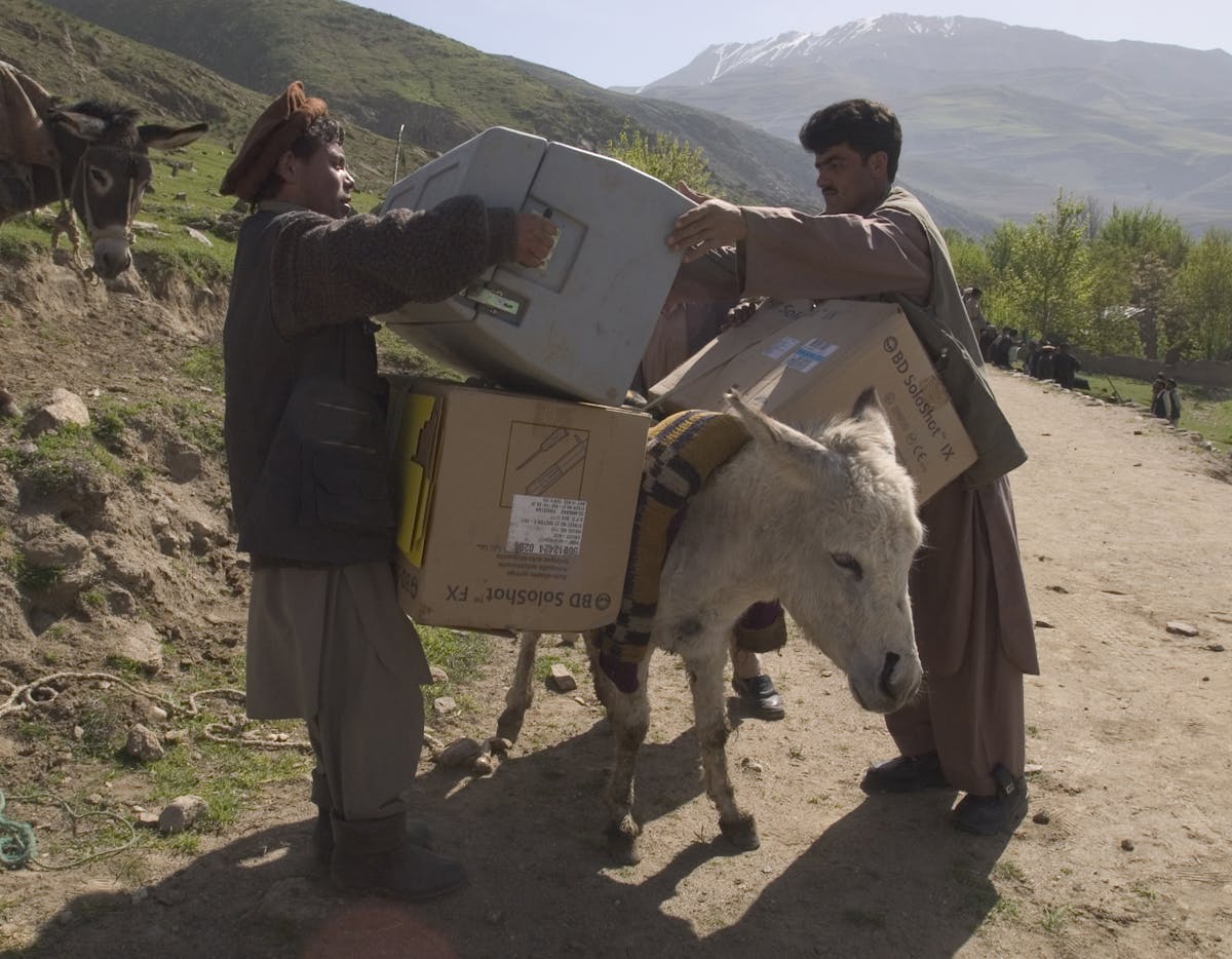 Immunisation - Tetanus vaccinations by donkey for children in Afghanistan