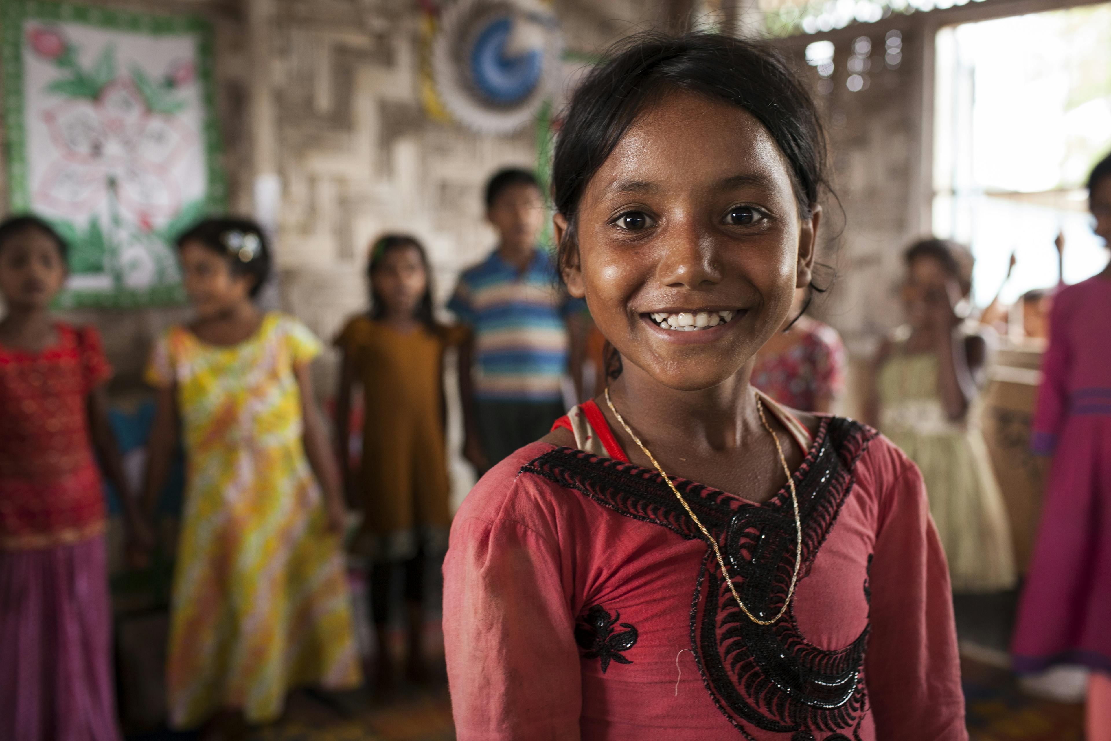 Sehera (10) is a Rohingya refugee living in a make-shift camp in Bangladesh. She enjoys attending a UNICEF supported child learning centre - where she can learn, play and recover from trauma.