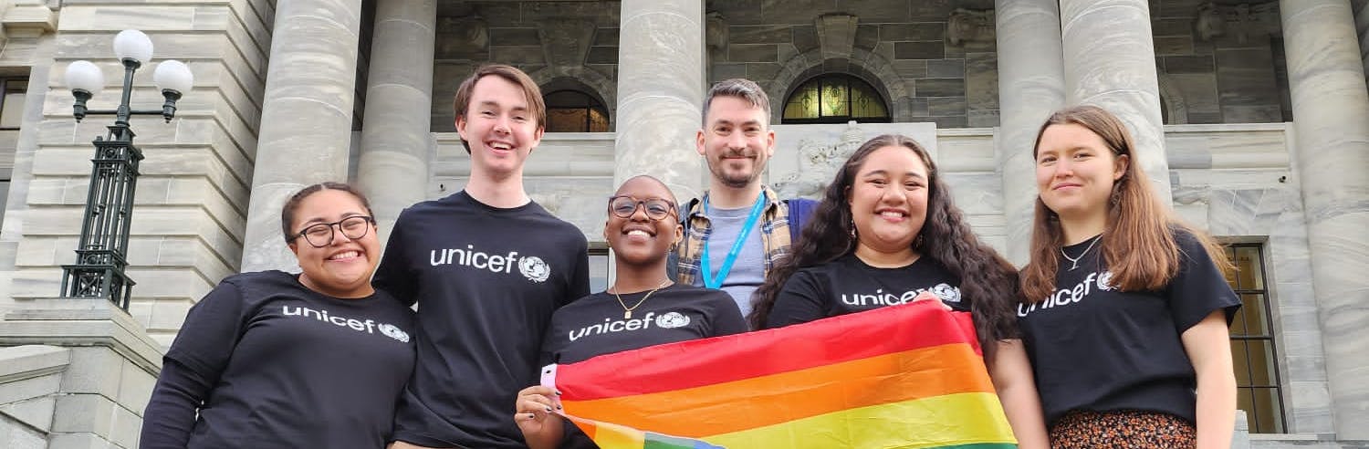 UNICEF Young Ambassadors outside the Beehive in Wellington