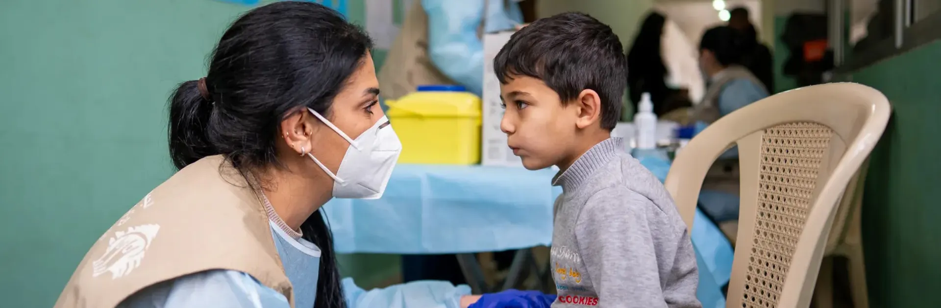 A child in Lebanon receiving a vaccine