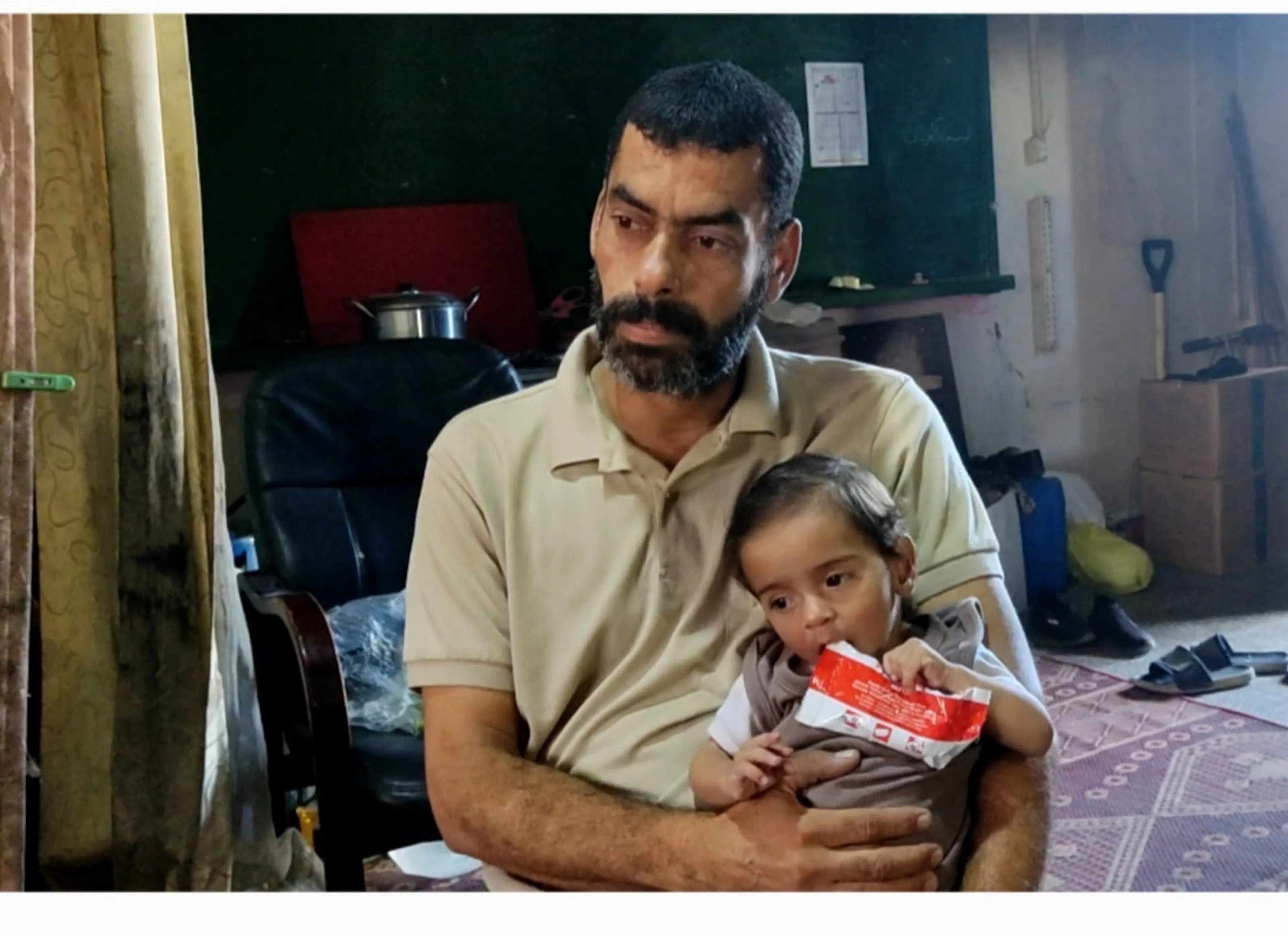 Oday and his uncle at home in the Gaza Strip on 24 July 2025.