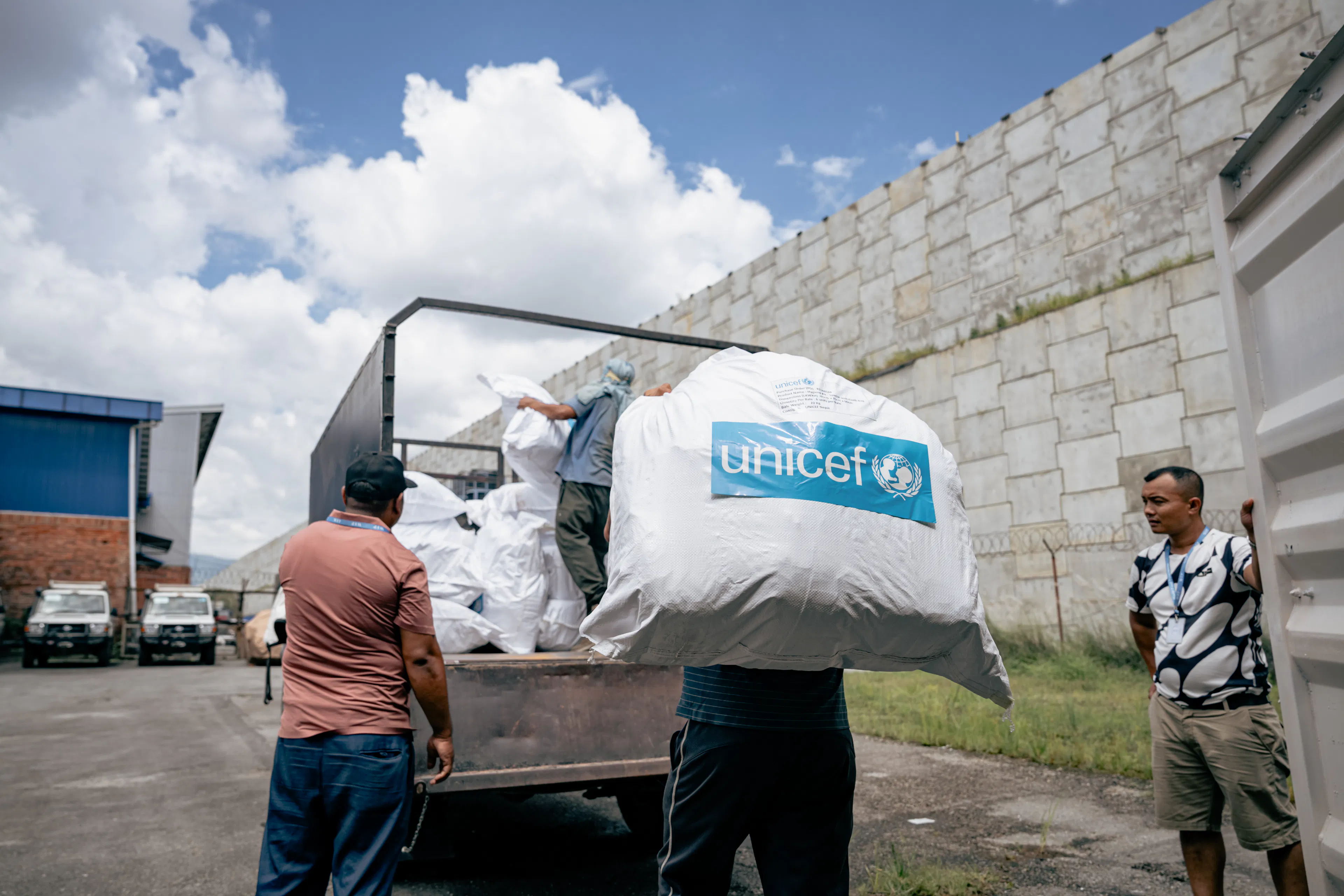 Essential UNICEF supplies being delivered into flood-stricken communities in Nepal.