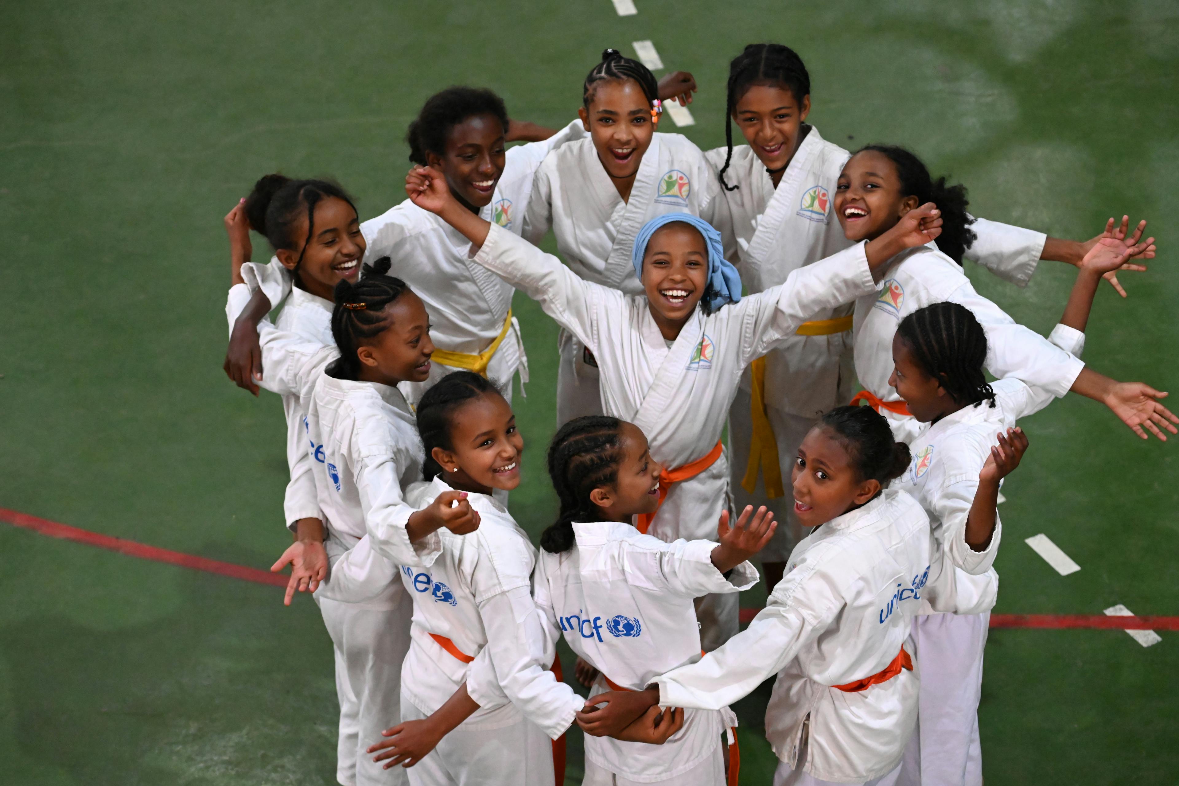 Sytra Hydir, a 11 year old girl, practices karate, in Addis Ababa, the capital of Ethiopia.