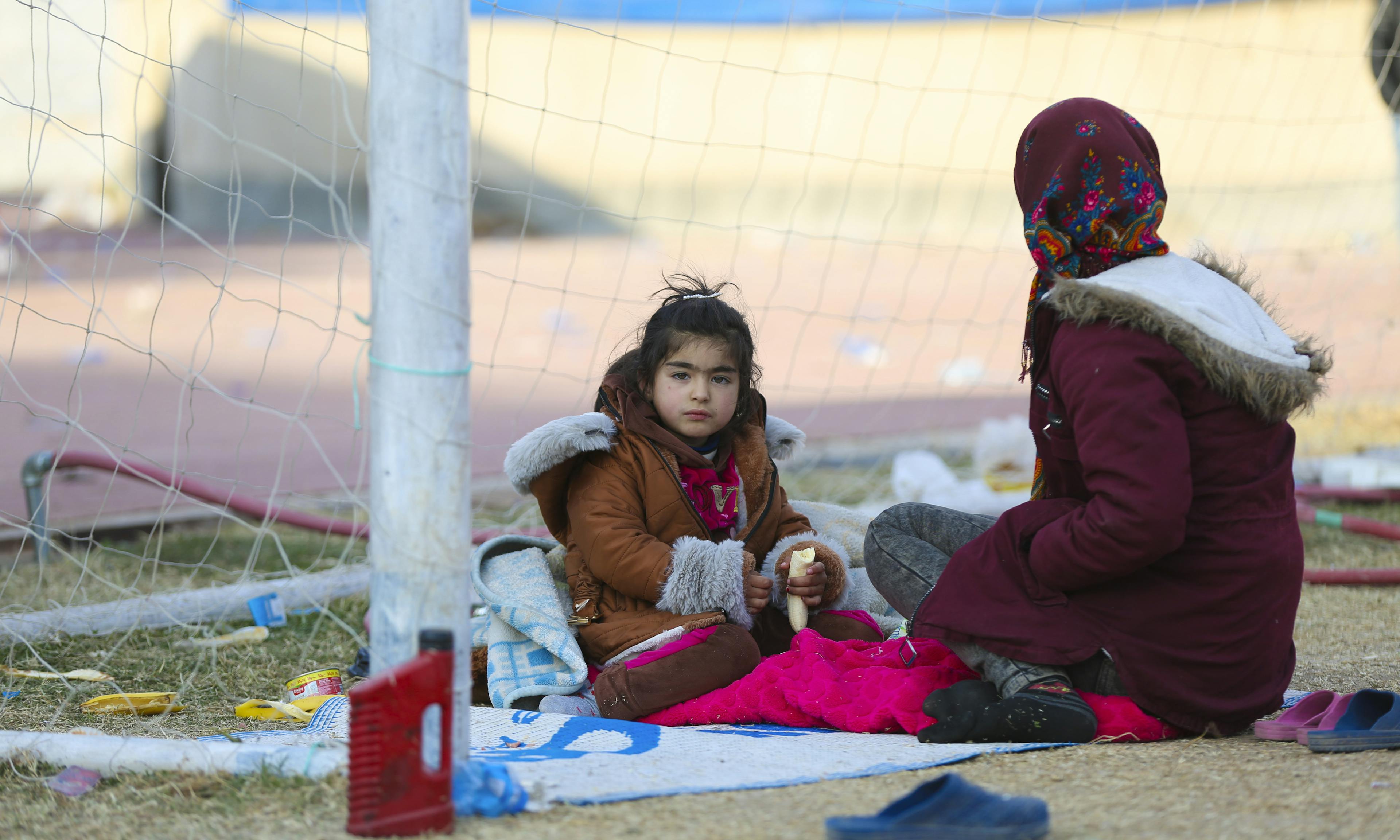 Children among the newly arrived families at a reception centre in Ar-Raqqa city, Syria, on 4 December 2024, who fled the escalating violence in Aleppo