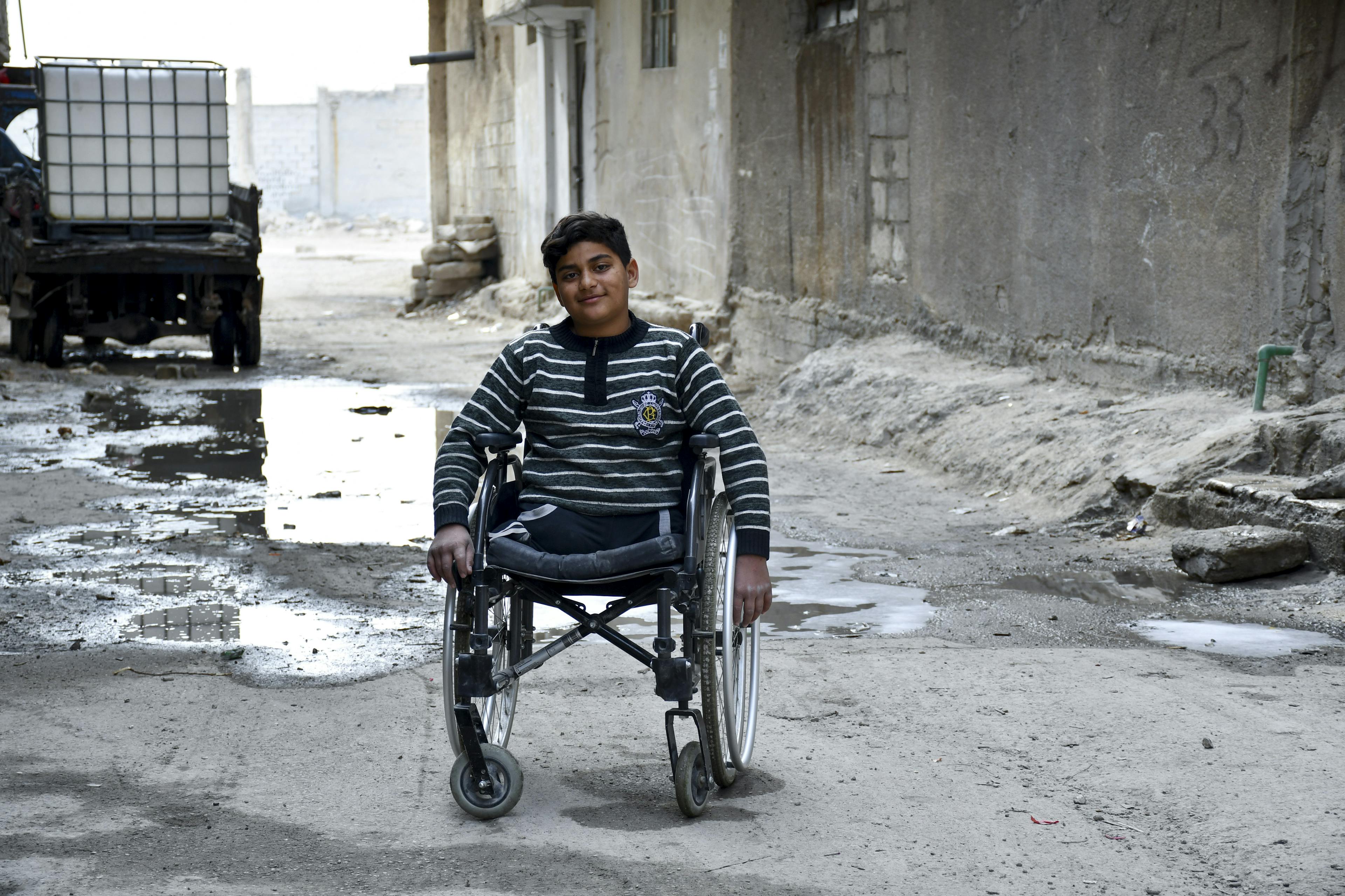 Yahia, 13, going back home from school in Zabadin village, Rural Damascus, Syria, on 3 February 2025.