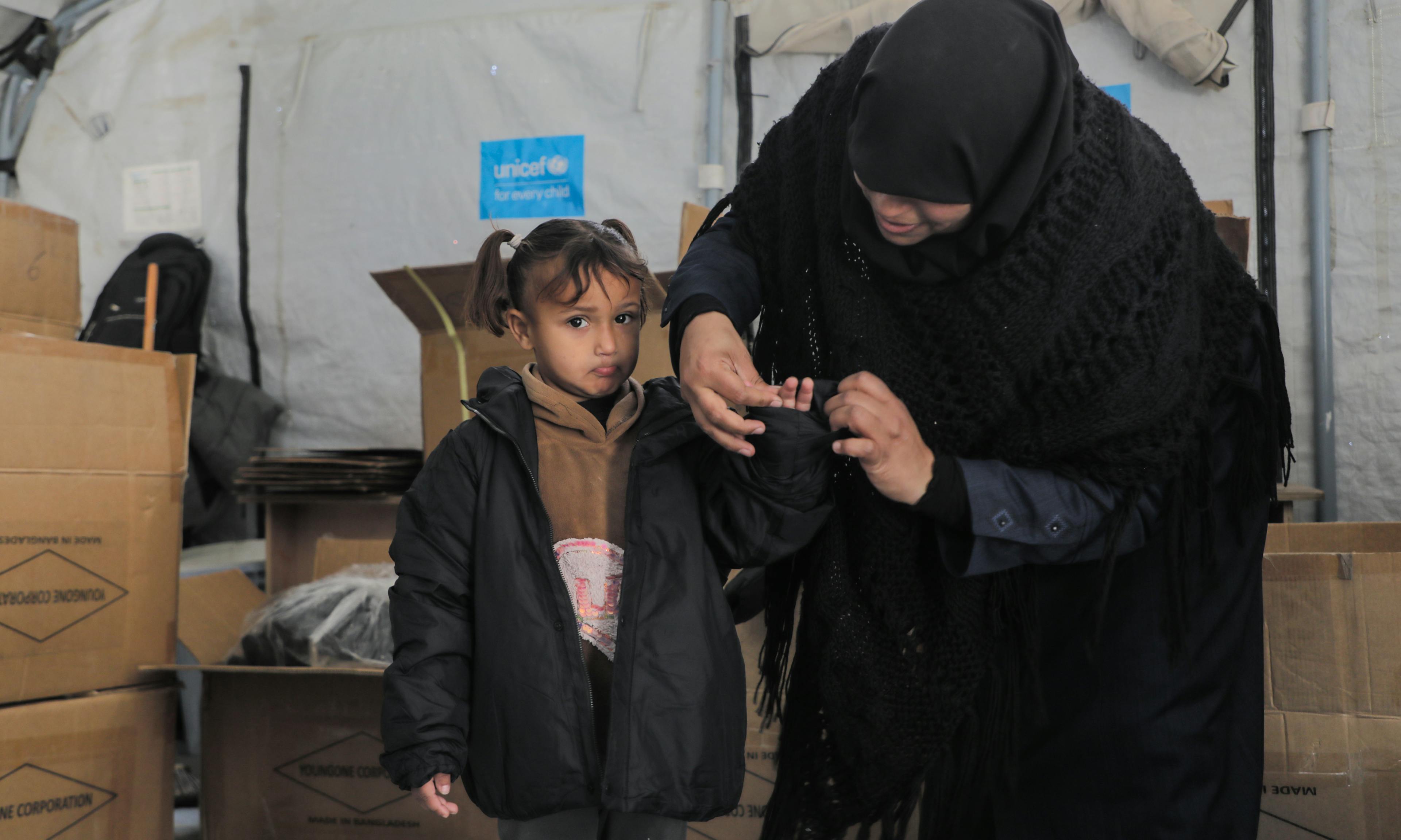 Children in the Gaza Strip face a harsh winter in makeshift shelters, exposed to the cold and rain. With Youngone’s support, we've provided warm clothes to 48,000 children—bringing comfort, hope, and much-needed relief. This partnership makes a big difference by keeping kids warm. While UNICEF continues to deliver essential supplies to families in the Gaza Strip, more support is still needed.