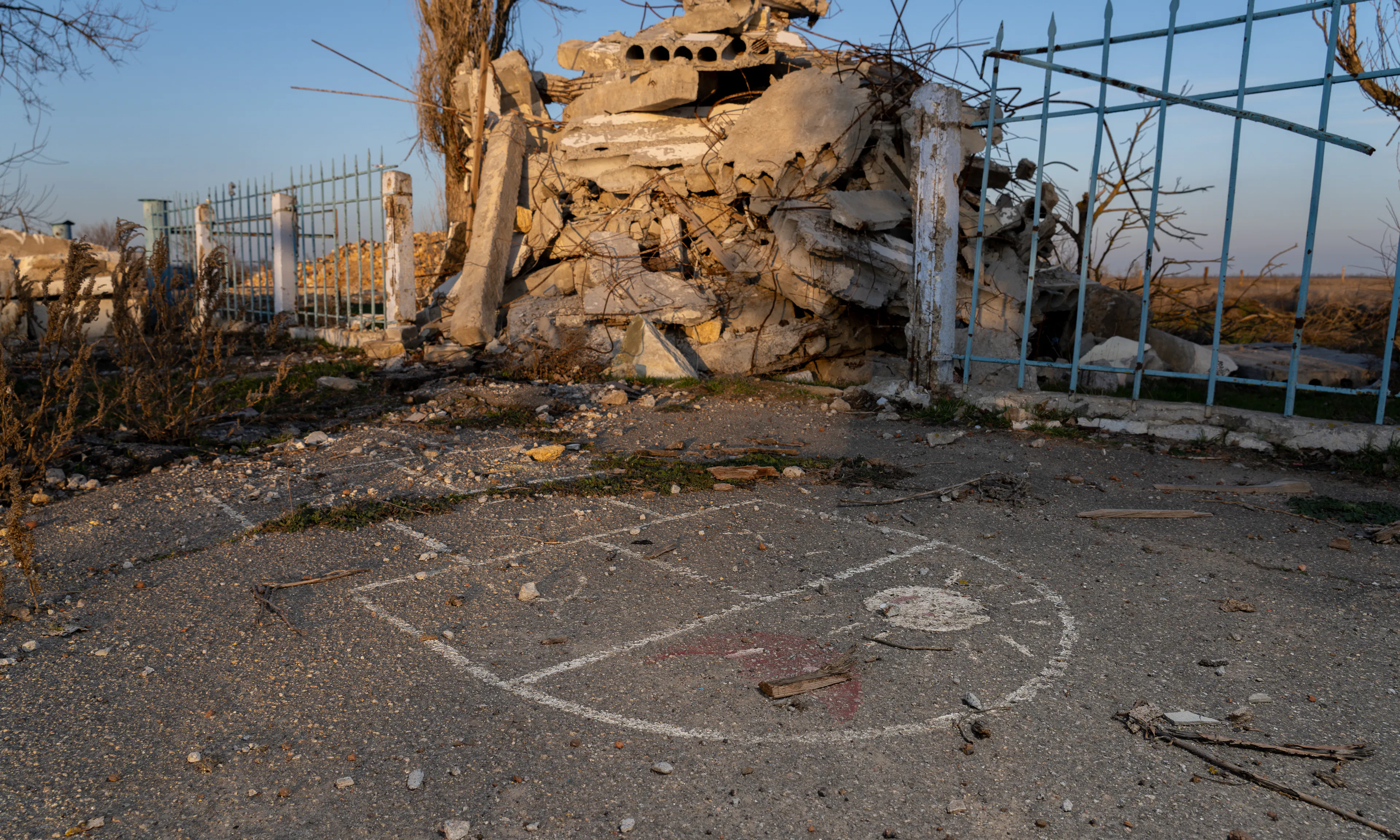 The remains of a school in Partyzanske village, Mykolaiv region, destroyed by shelling.