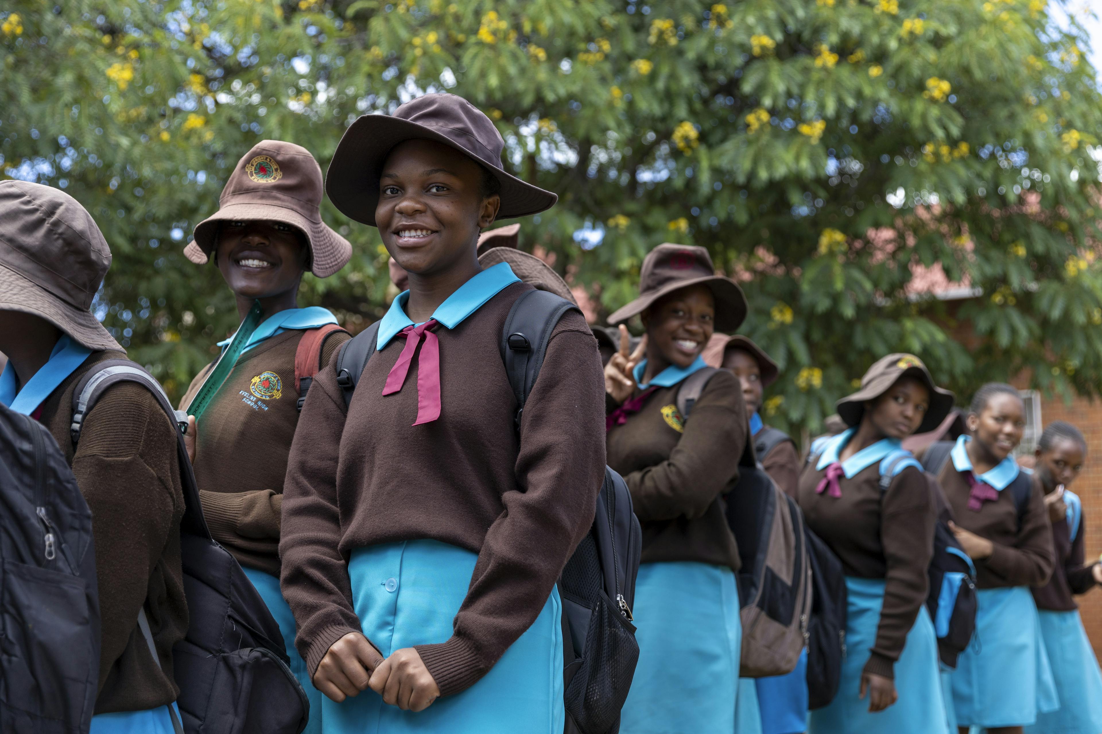 School girls attend the Eveline High School in Bulawayo, Matebeleland Province