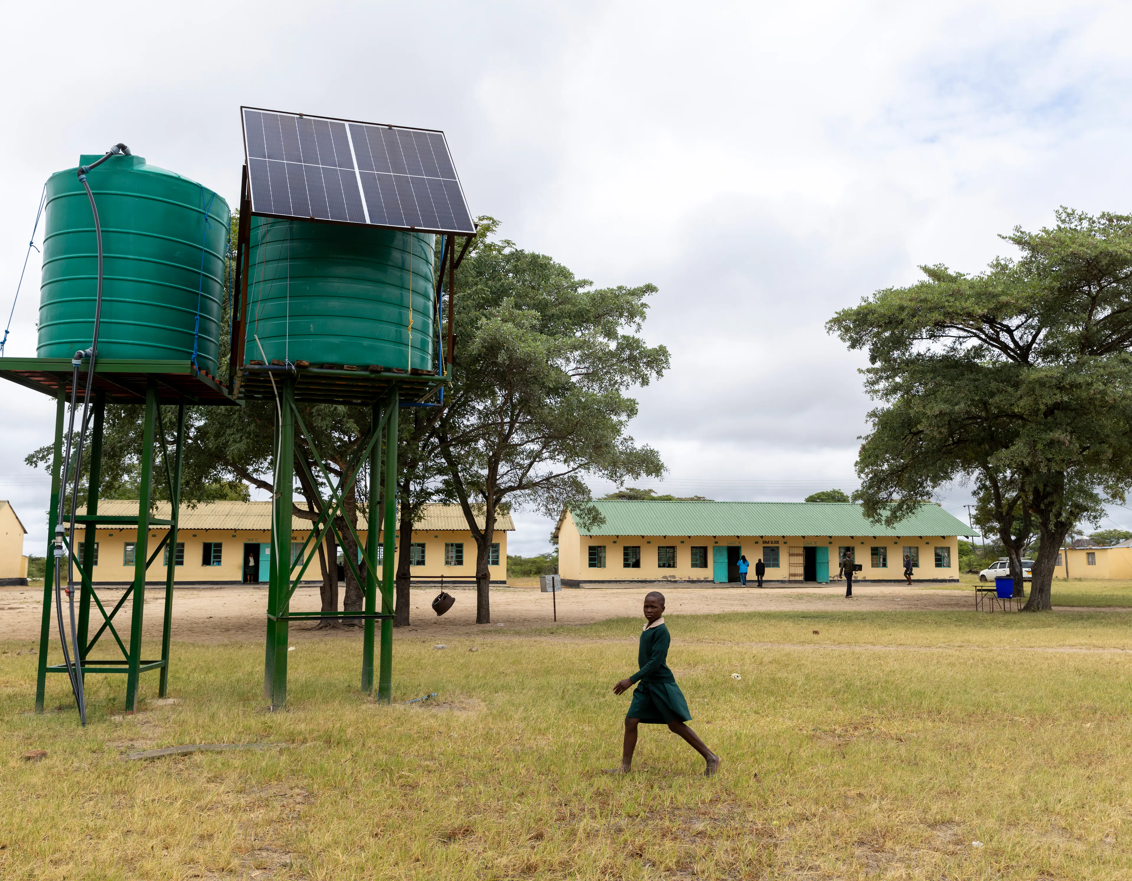 Water storage comntainers and solar panels instaled by UNICEF and partners at the Mapengani Primary school in Matebeleland South Province
