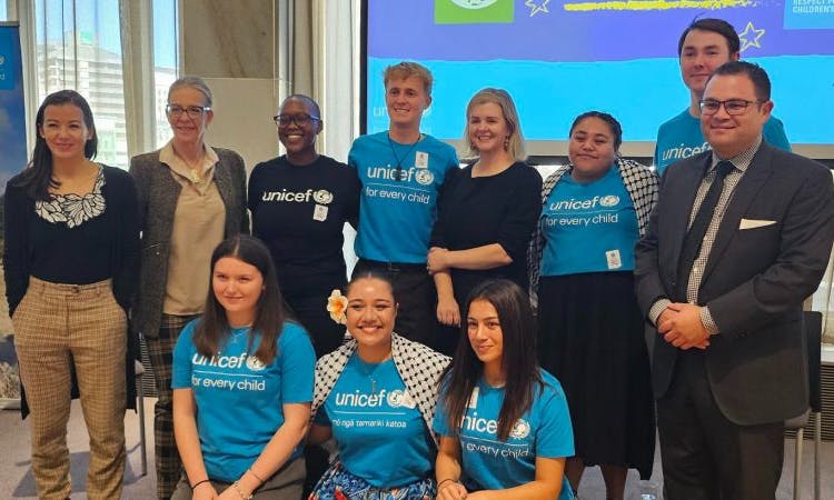 2023 Young Ambassadors with forum sponsor MP Camilla Belich, and MPs Lan Pham, Celia Wade-Brown QSO and Tangi Utikere.