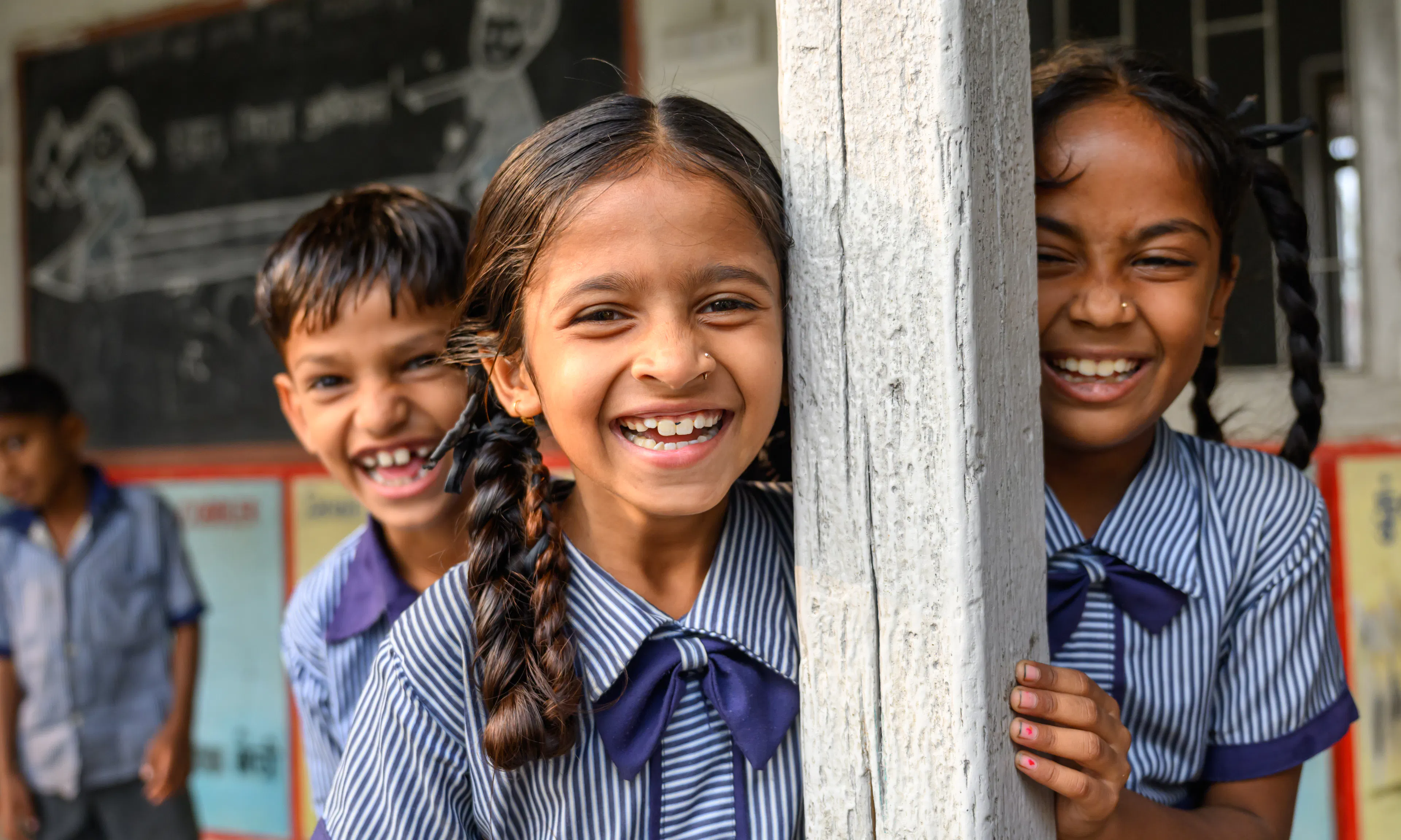 Happy kids at school. Tentalav Primary school s a government single shift school having a total of 288 children (137 girls, 151 boys)