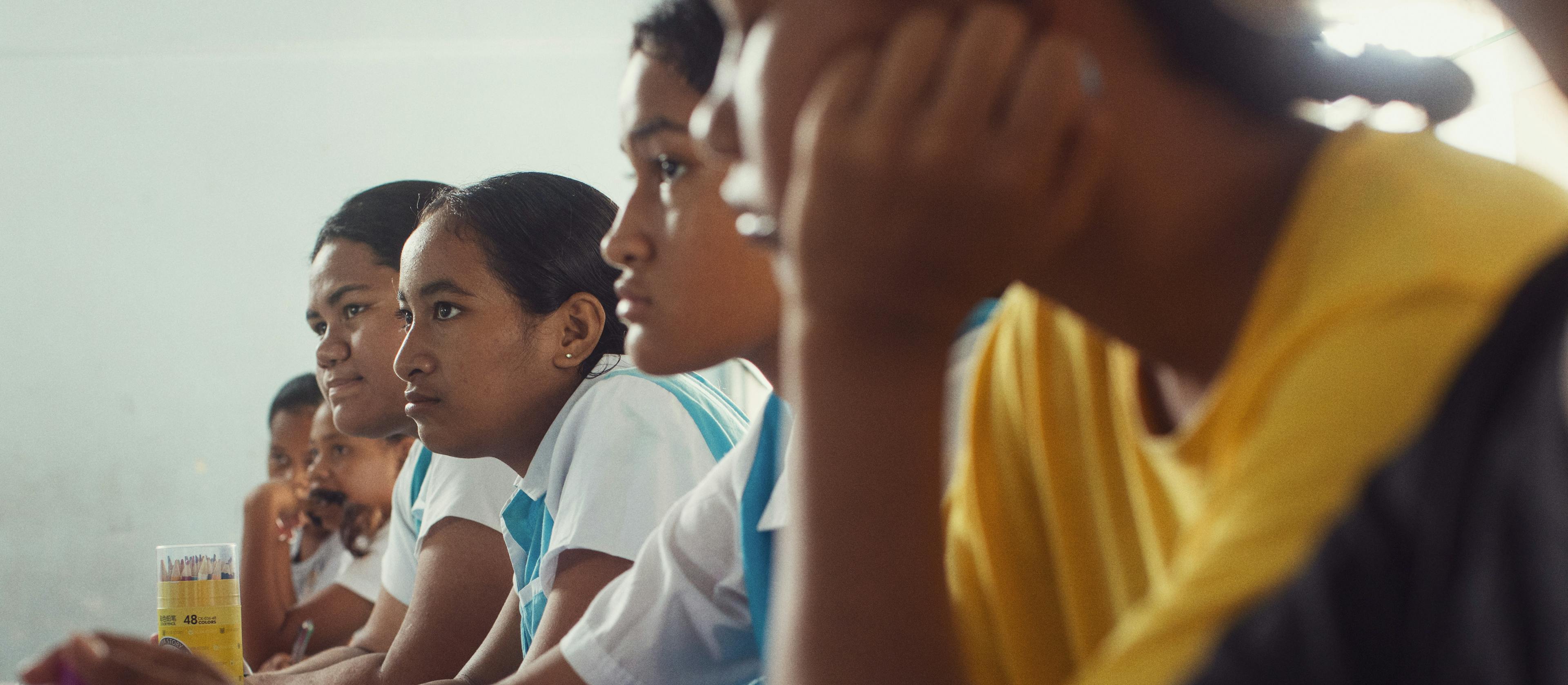 Students of Nauti Primary School, the largest school in Tuvalu, located on the main island of Fongafale.