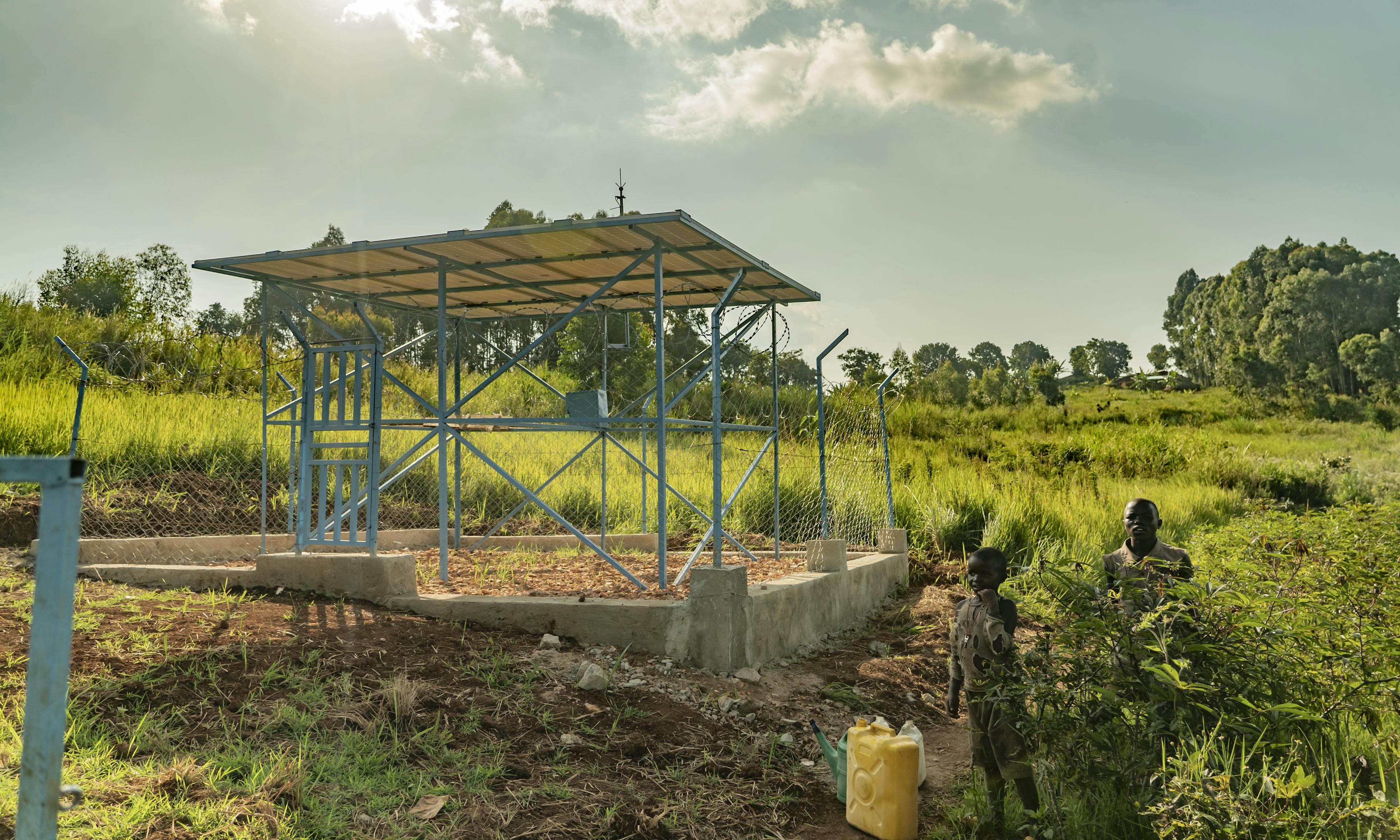 Solar panels powering the water network installed by UNICEF with support from UNCERF in Masumbuko in Ituri province, DR Congo on June 19, 2024.