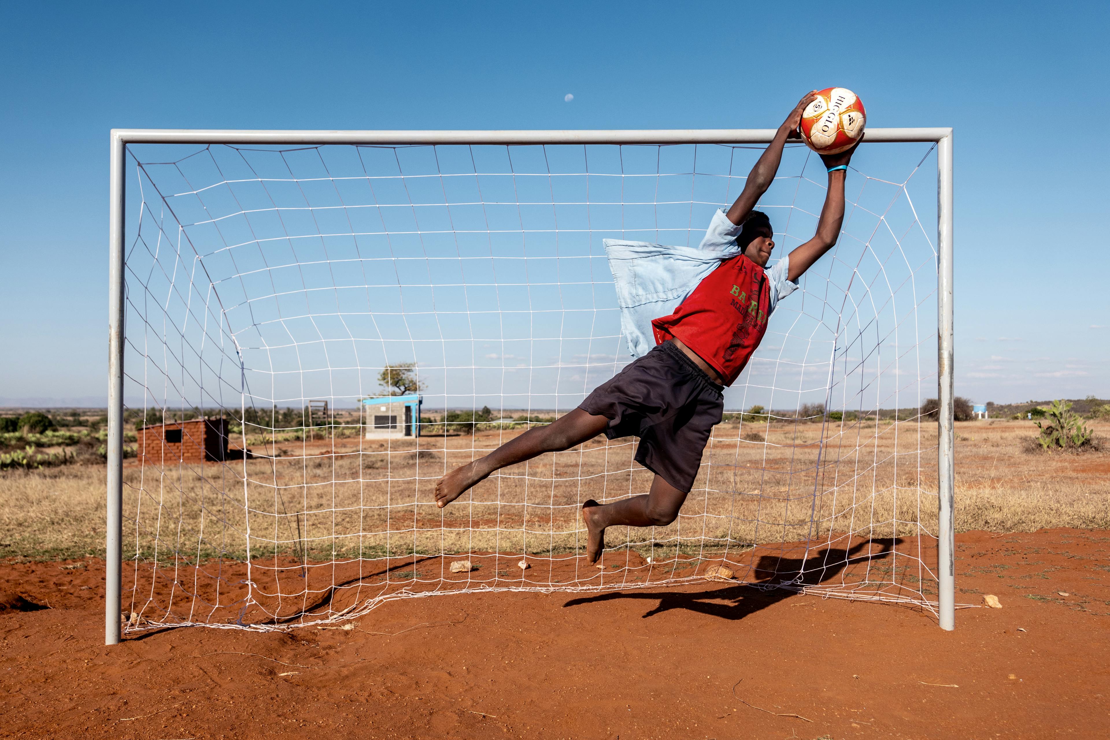 July 17, 2024 - Ankaranabo General Education College, Bekily District, Androy Region, Madagascar: Célestin, 14 years old and a 3rd-grade student at Ankaranabo General Education College, is a football enthusiast who excels as a goalkeeper, according to his friends.