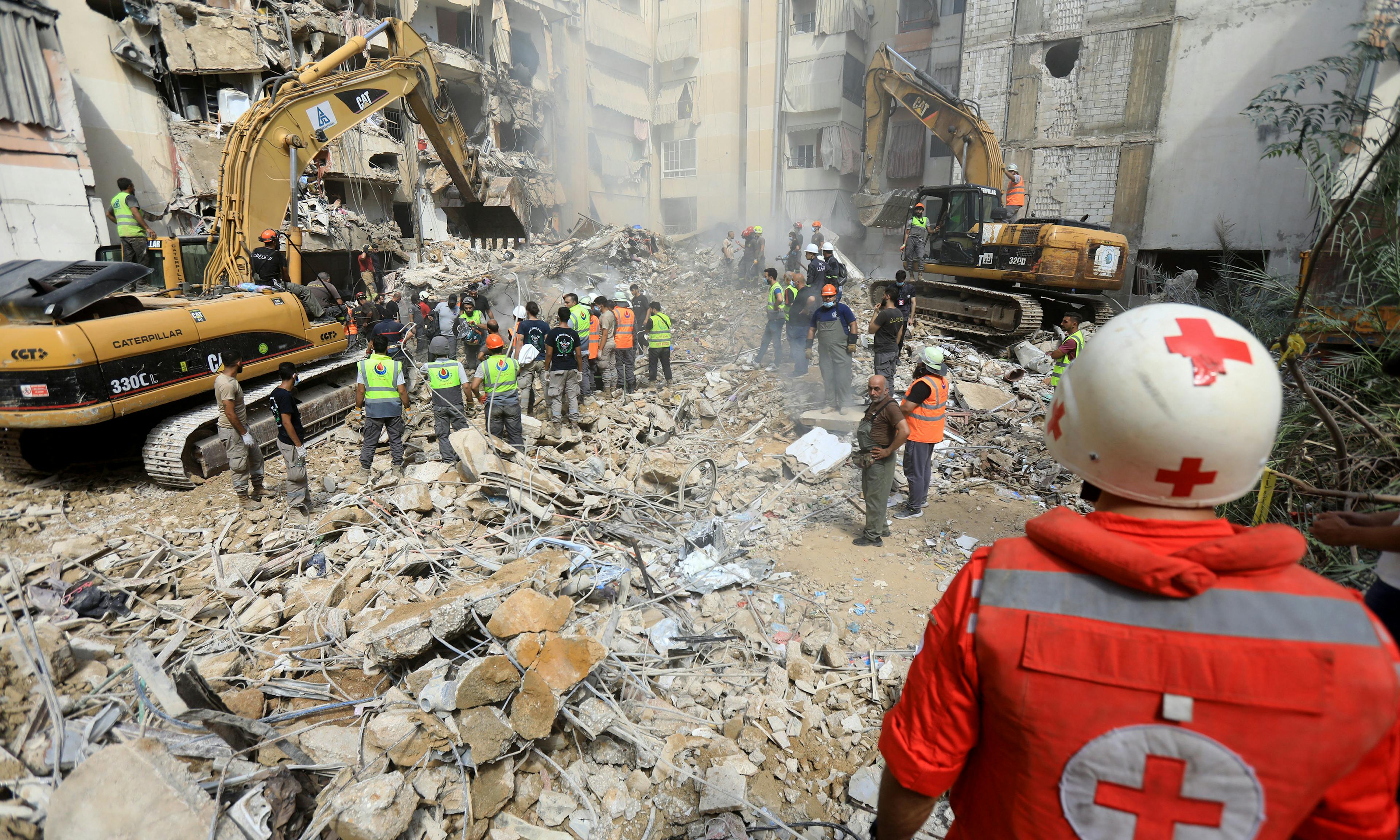 Destruction following air strike on Beirut southern suburbs on Friday 20 September 2024