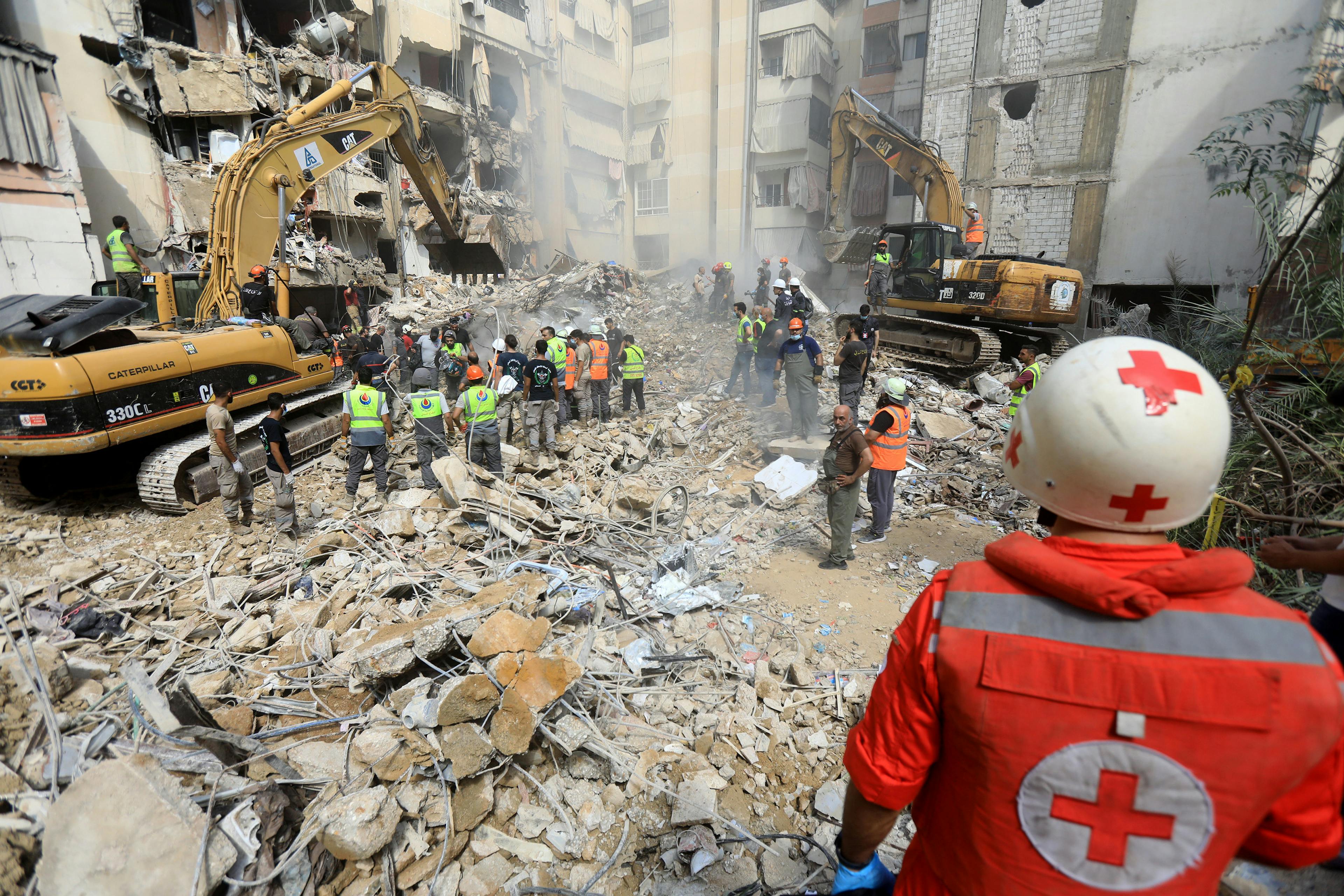 Destruction following air strike on Beirut southern suburbs on Friday 20 September 2024