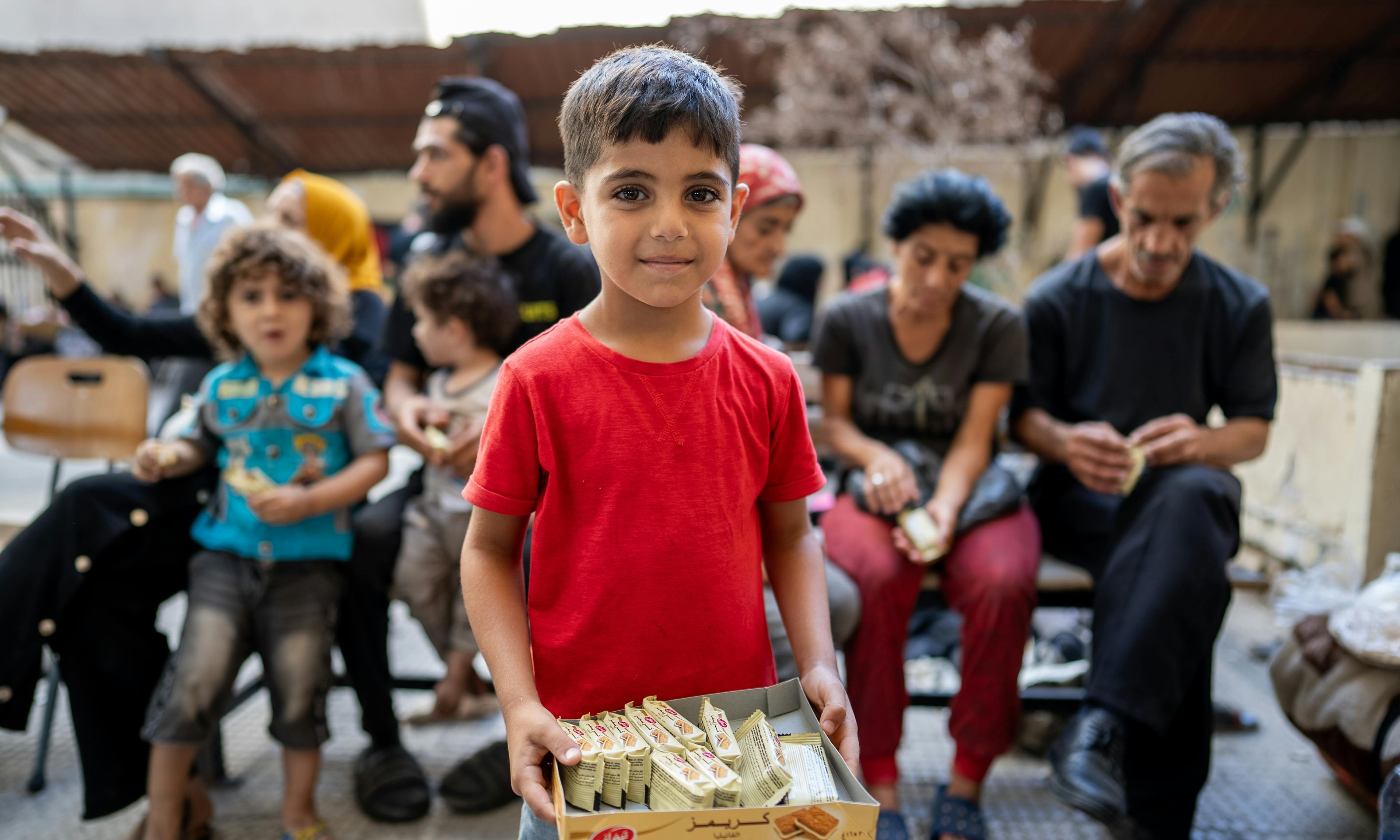 Firas, 6 years old displaced from southern Lebanon. He is with his family in the Lebanese university in Beirut that was turned into a shelter. 