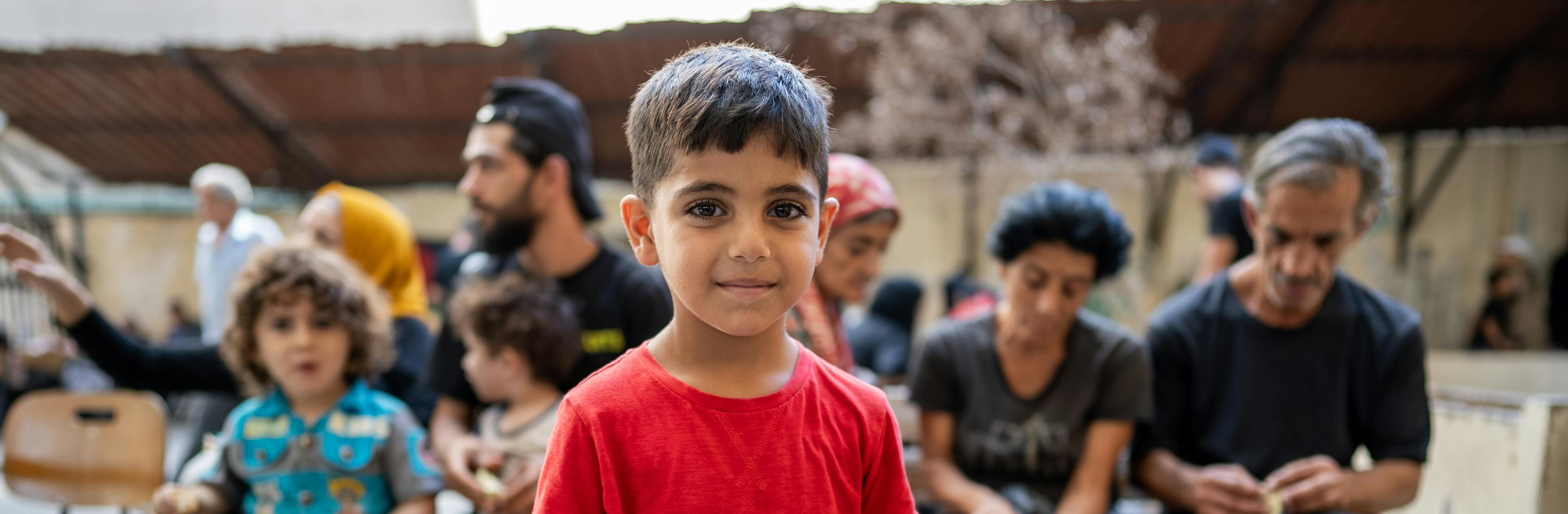 Firas, 6 years old displaced from southern Lebanon. He is with his family in the Lebanese university in Beirut that was turned into a shelter. 