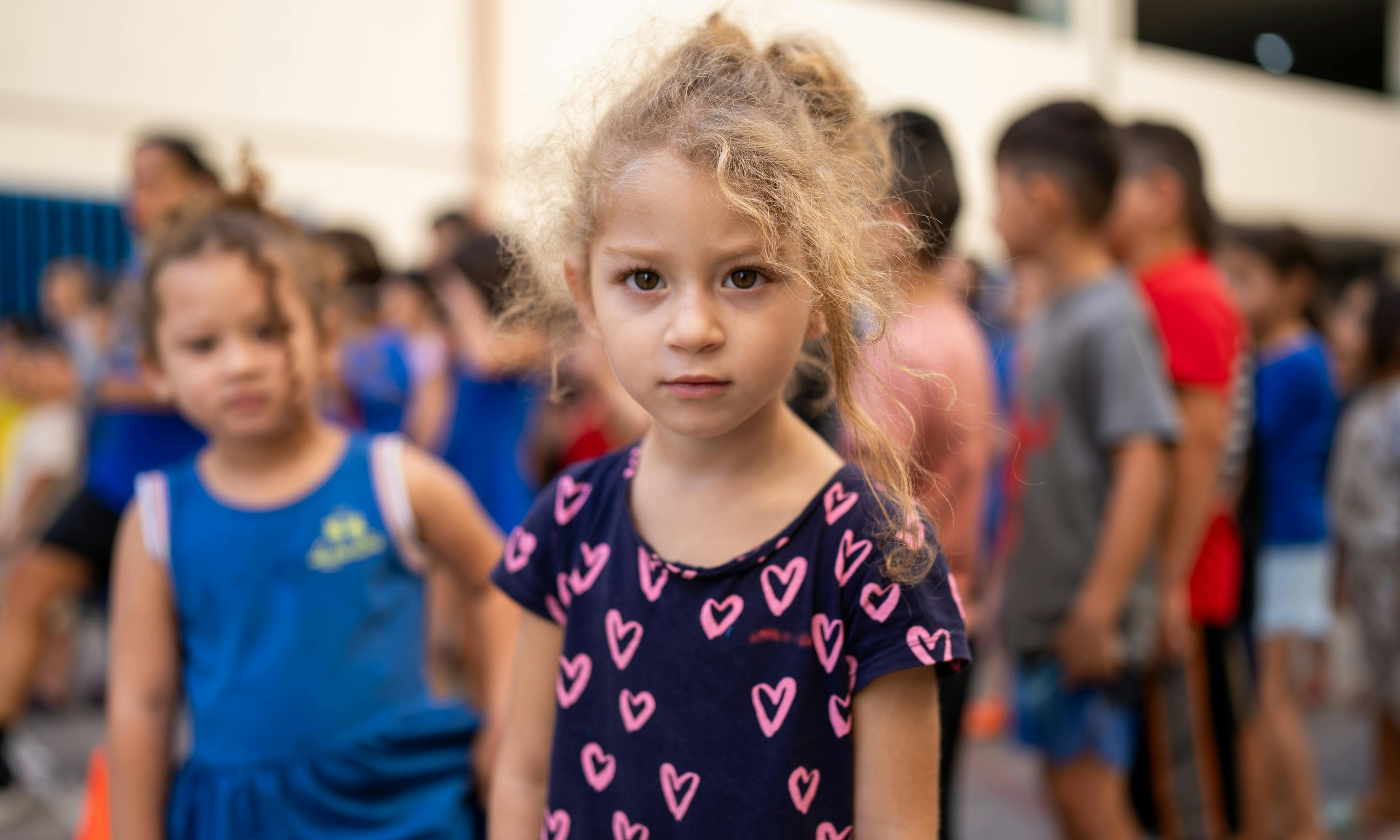 Mariam, 3 years old, at a shelter in Beirut. She was at her Grandfather's house when the bombing started. 