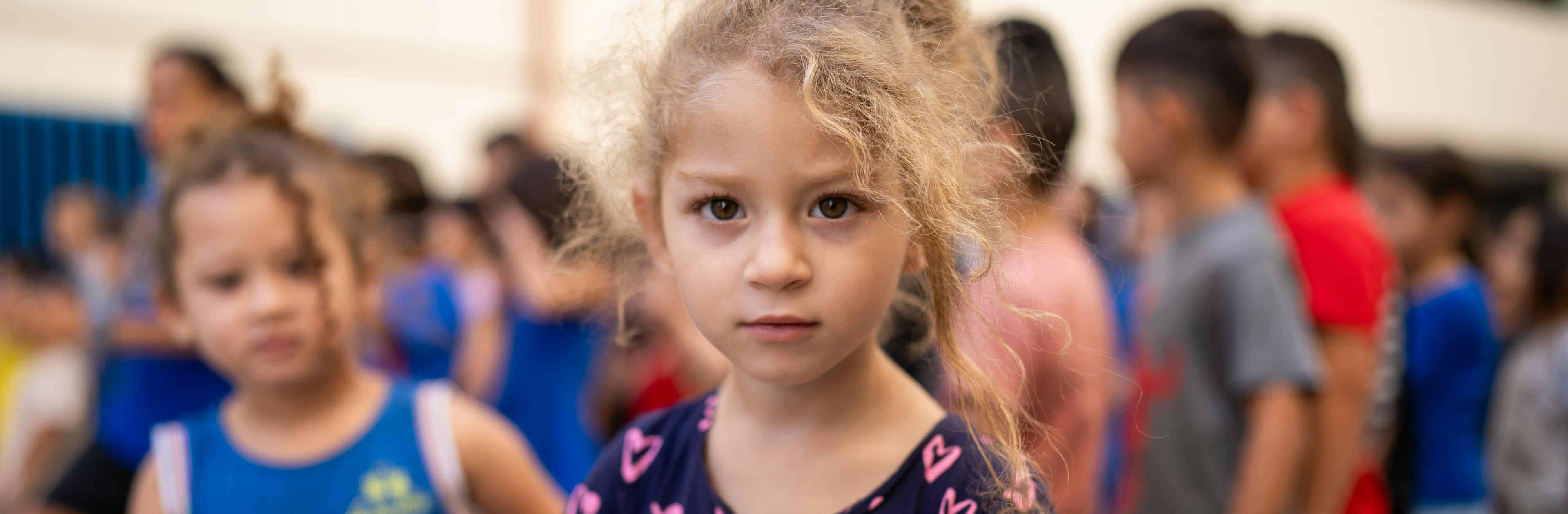 Mariam, 3 years old, at a shelter in Beirut. She was at her Grandfather's house when the bombing started.