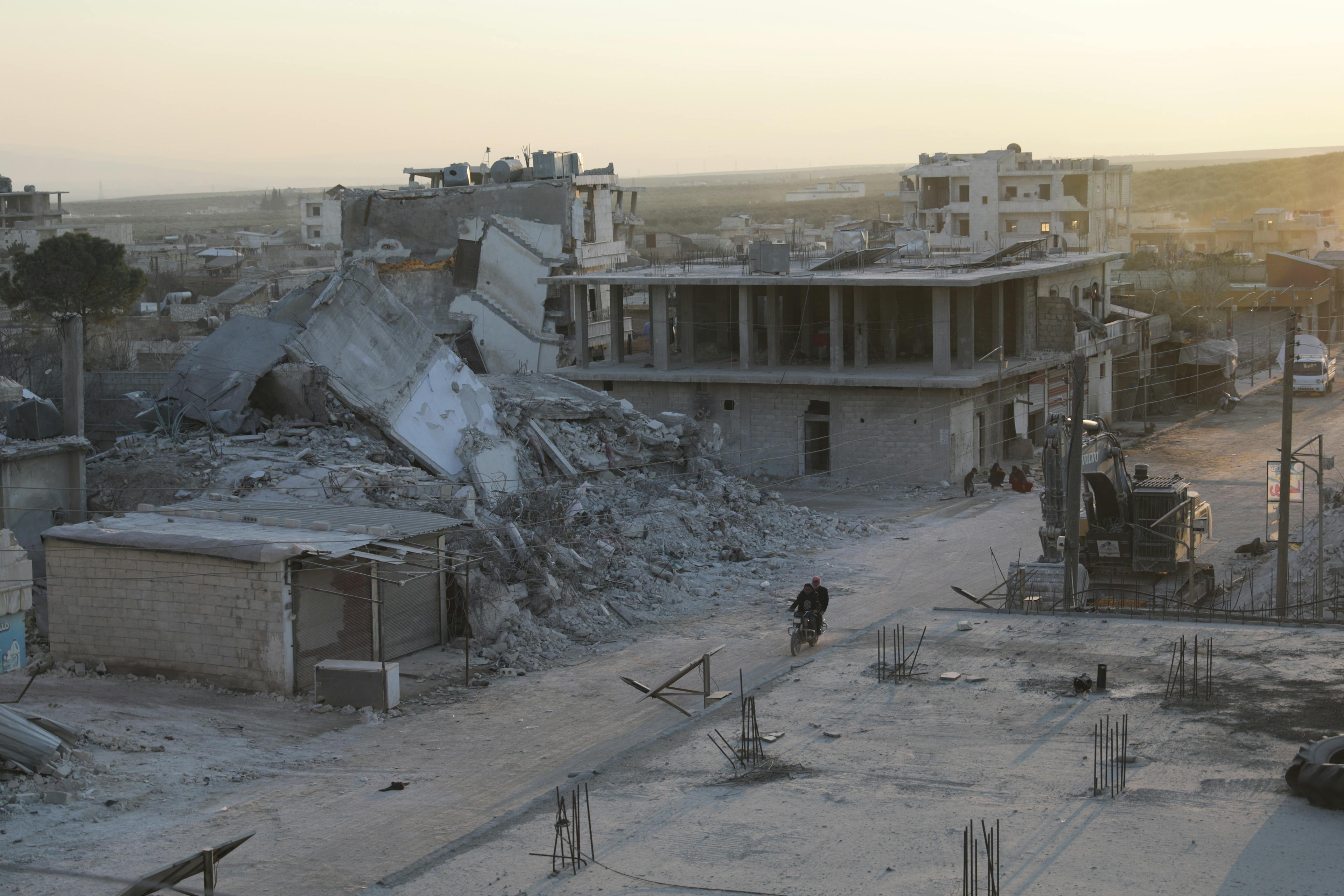 Syria is now having to deal with quake devastated towns across the country- including the town Jandairis, (pictured above) in northern Syria.