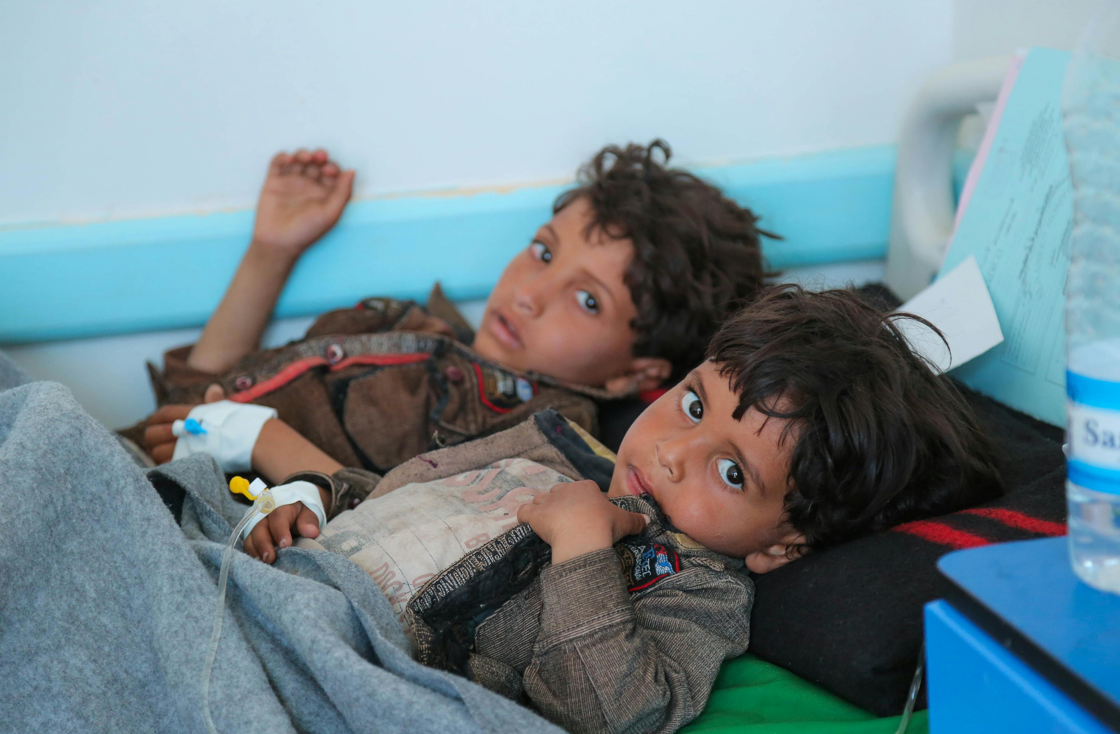 On 12 May 2017 at the Sab'een Hospital in Sana'a, Yemen, patients suffering from severe diarrhoea or cholera receive treatment. Over 69,559 suspected cases of diarrhea have been reported so far across Yemen with 578 deaths as at 1 June 2017.  In the last 24 hours alone, the numbers of suspected cholera cases have gone up from 65,300 to over 69,559 across Yemen. An average of 1100 children suffering from acute watery diarrhea are reporting to health facilities every day for the past two weeks across the war-torn country.