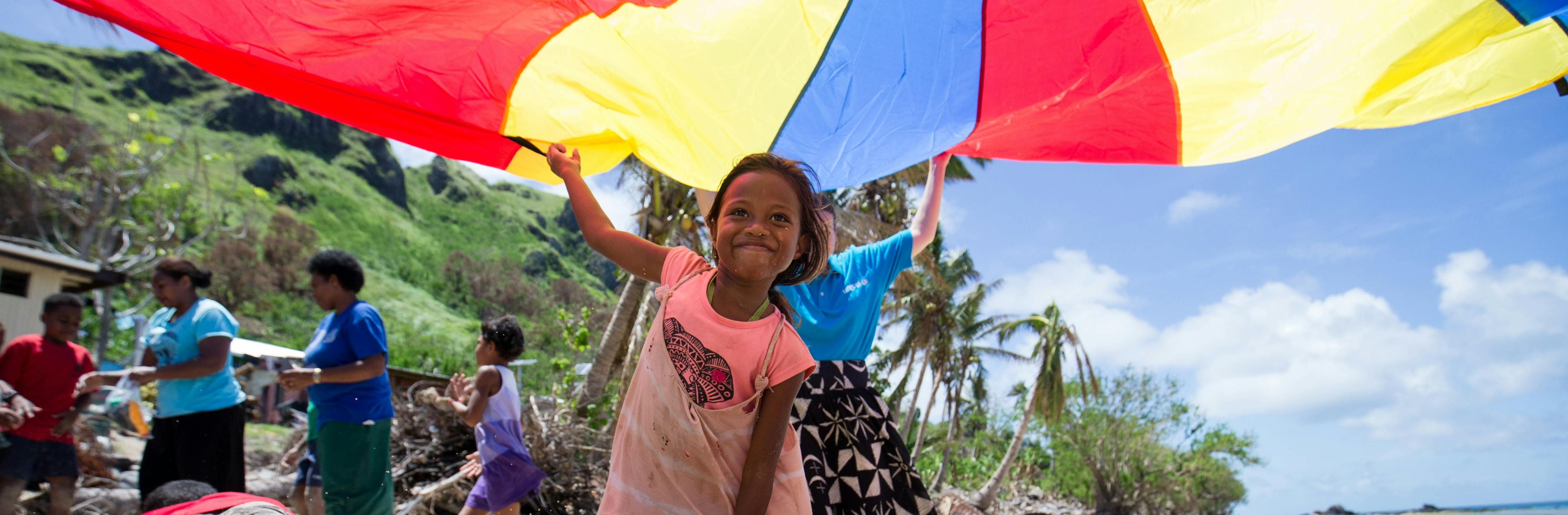 On 12 January 2021, Melania Ticiva, 6 enjoys herself at one of the child friendly space game in Daku Village, Kia Island.