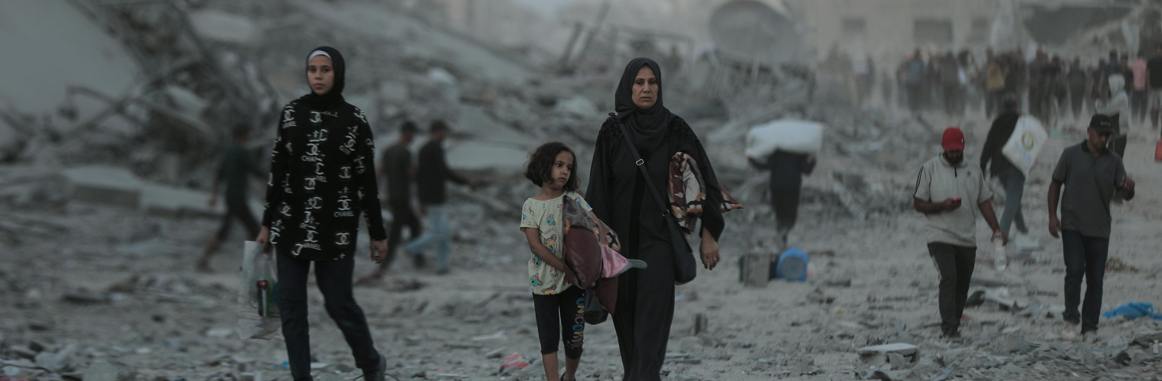 On 10 October 2025, thousands of Palestinian families are moving along the coastal road back to northern Gaza, amid the extreme devastation of infrastructure