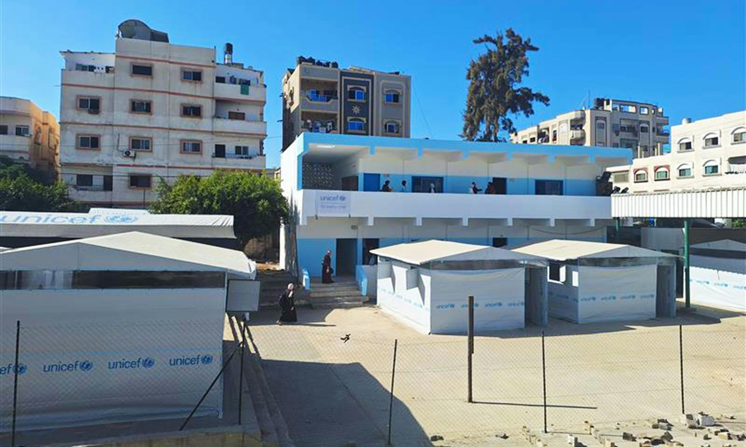 UNICEF’s temporary learning space in Deir al-Balah, Gaza