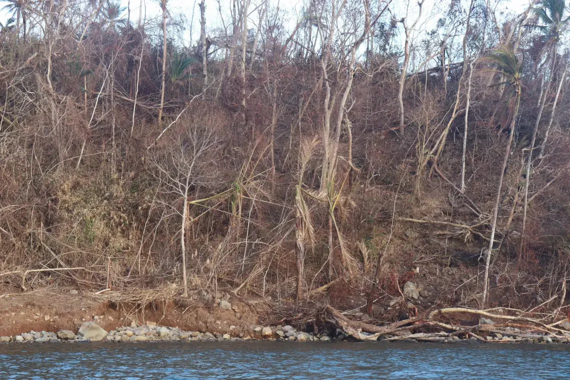 Tropical Cyclone Maila tore through Simbo Island, leaving hillsides dry and exposed after vegetation and trees were destroyed.