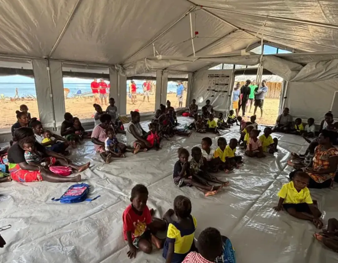 A temporary learning space stands ready in Choiseul Province after Tropical Cyclone Maila damaged schools and disrupted education for thousands of children.
