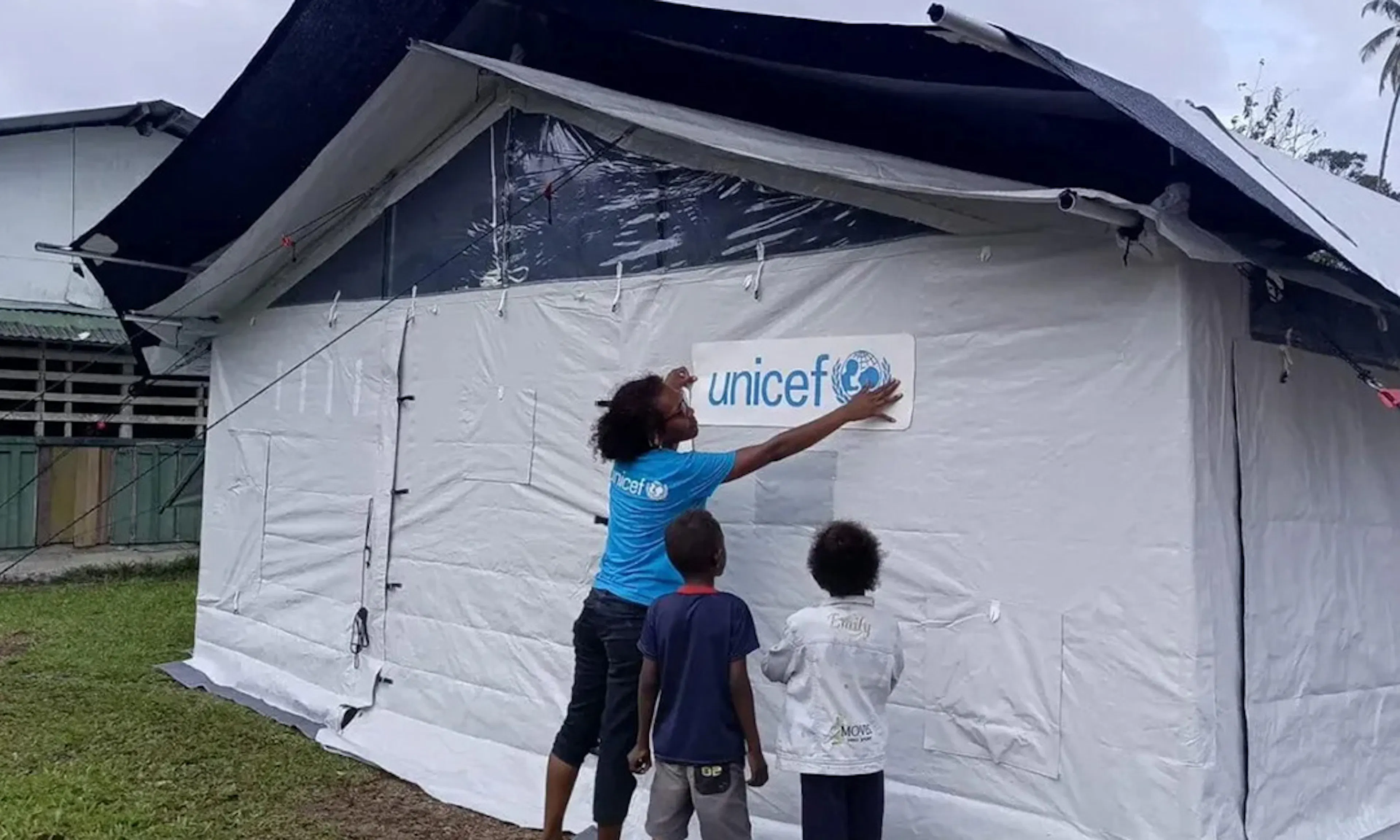 A temporary learning space stands ready in Choiseul Province after Tropical Cyclone Maila damaged schools and disrupted education for thousands of children. 