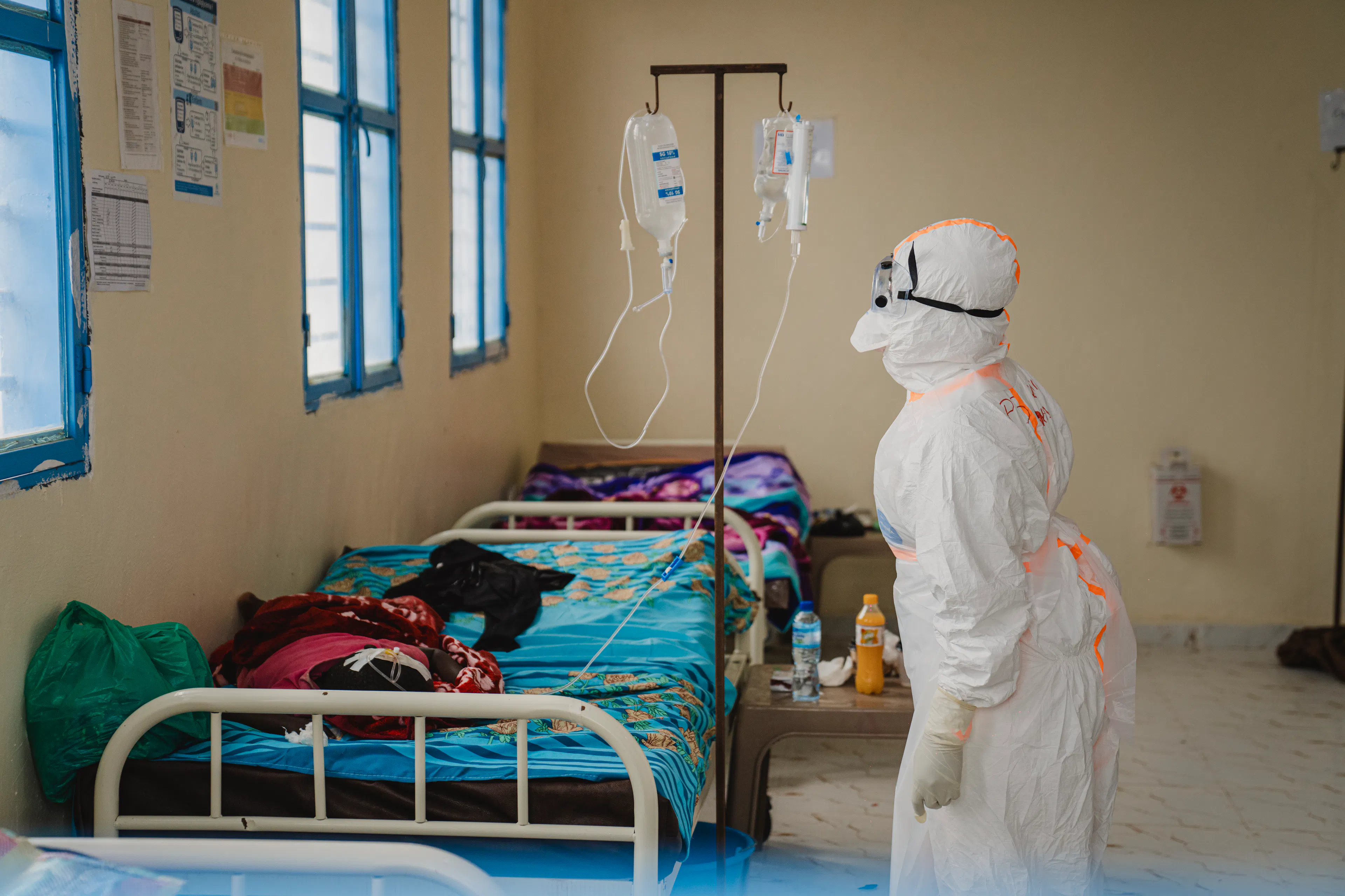 Wivine Kabala is with an Ebola patient in the inpatient ward of the Ebola Treatment Centre in Bunia, Ituri province, Democratic Republic of the Congo, on June 24, 2026.