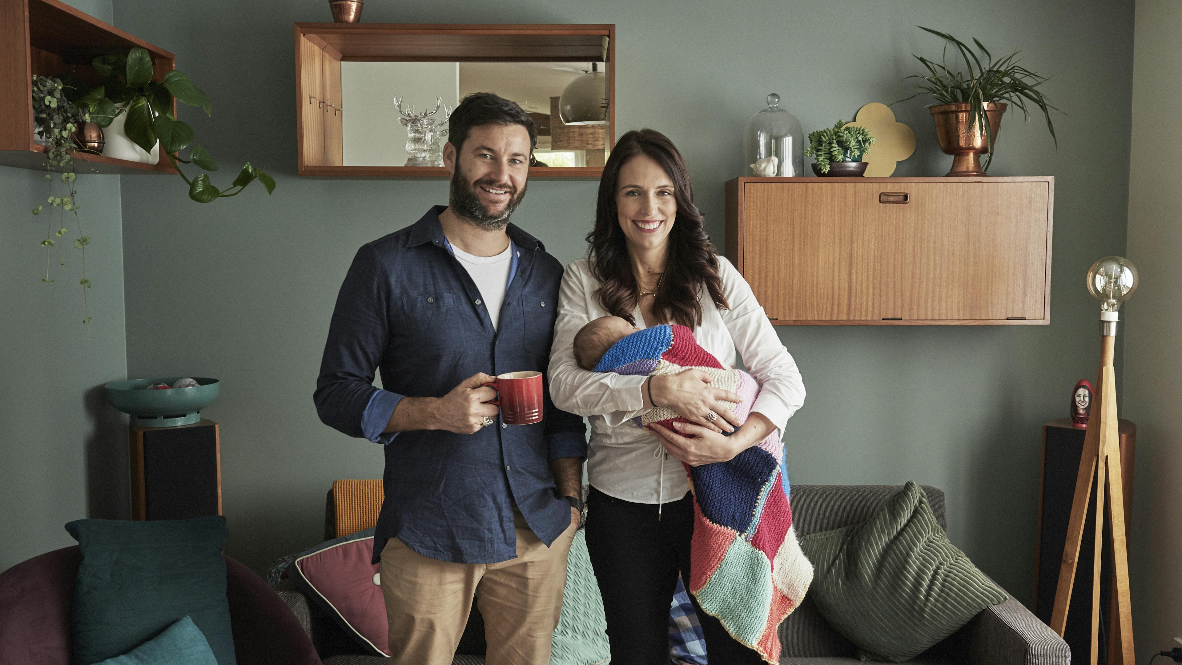 Clarke Gayford and Jacinda Ardern with their baby girl Neve