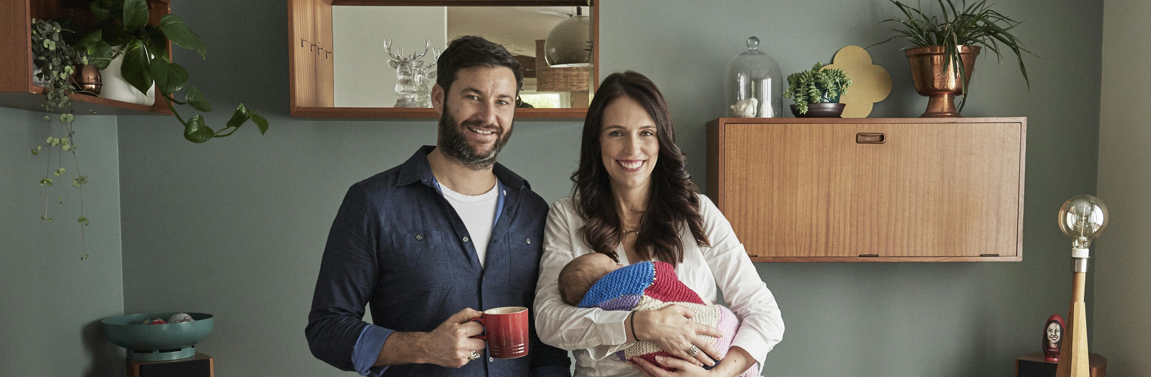 Clarke Gayford and Jacinda Ardern with their baby girl Neve